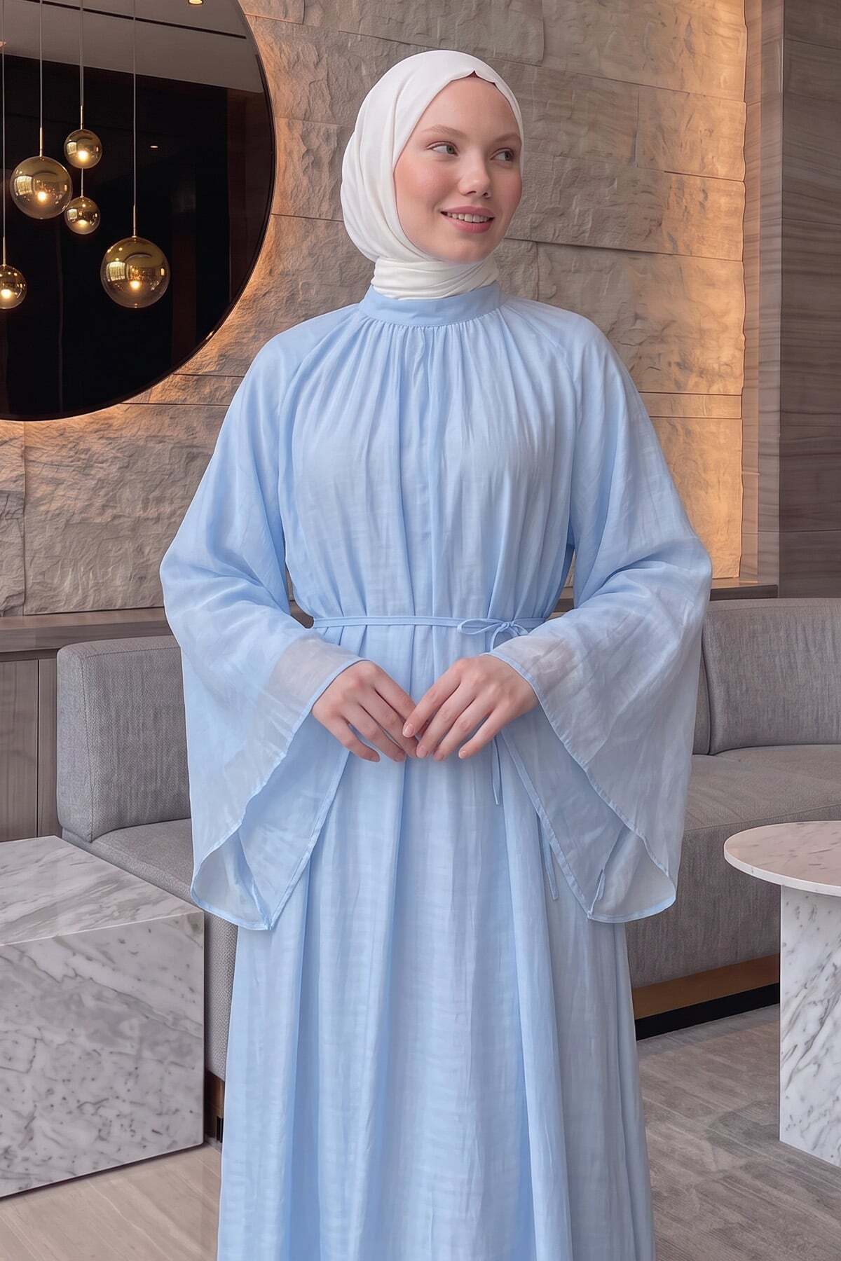 Salih Çelebi Reglan Kol Elbise Y0159 - BEBE MAVİSİ görsel 2