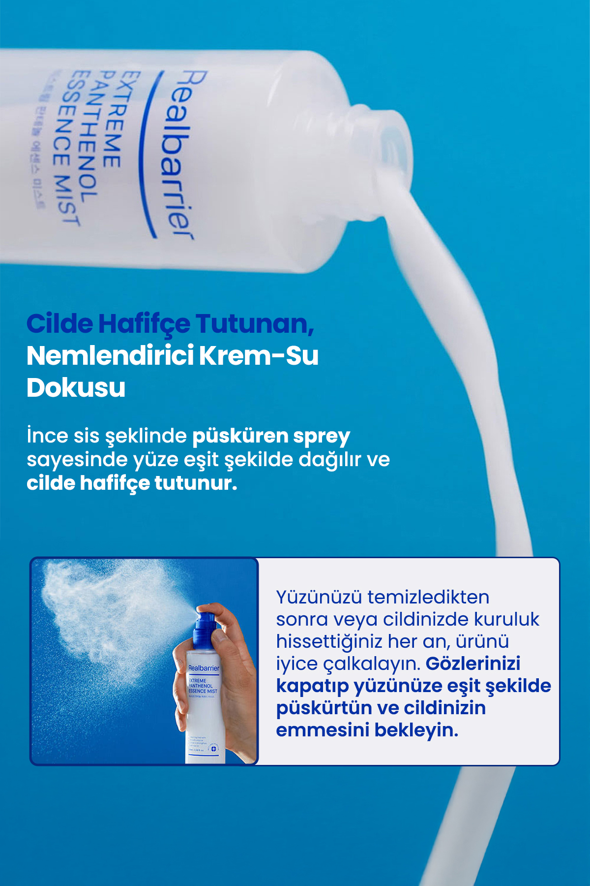 Pantenol İçerikli, Nemlendirici Nazik Esans Mist REALBARRIER Extreme Panthenol Essence Mist — 9766 — تصویر 7 از 9
