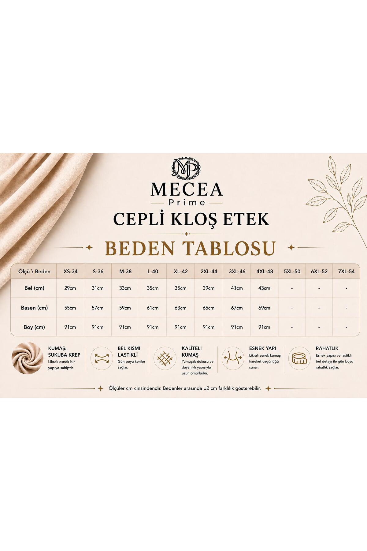 mecea prime Kadın Siyah Bel Lastikli Cepli Scuba Krep Likralı Yüksek Bel Uzun Kloş Etek görsel 2