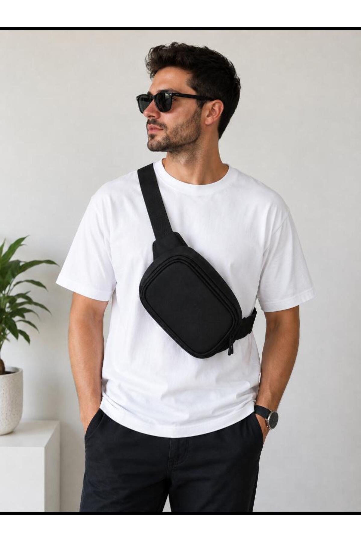 Sofia Erkek Siyah Crossbody bag Askılı Bel Çantası görsel 3