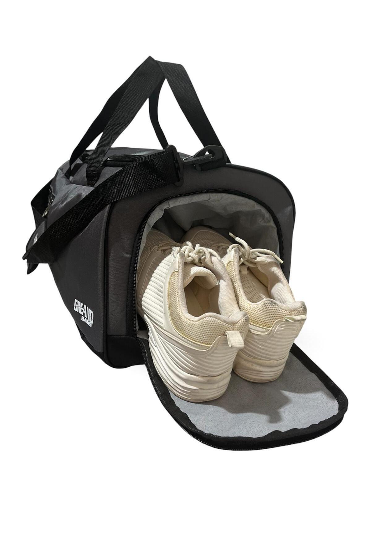 GreandBags Gri Ayakkabı Bölmeli A Kalite Geniş Hacimli Spor Çantası Seyehat Çantası GYM görsel 4