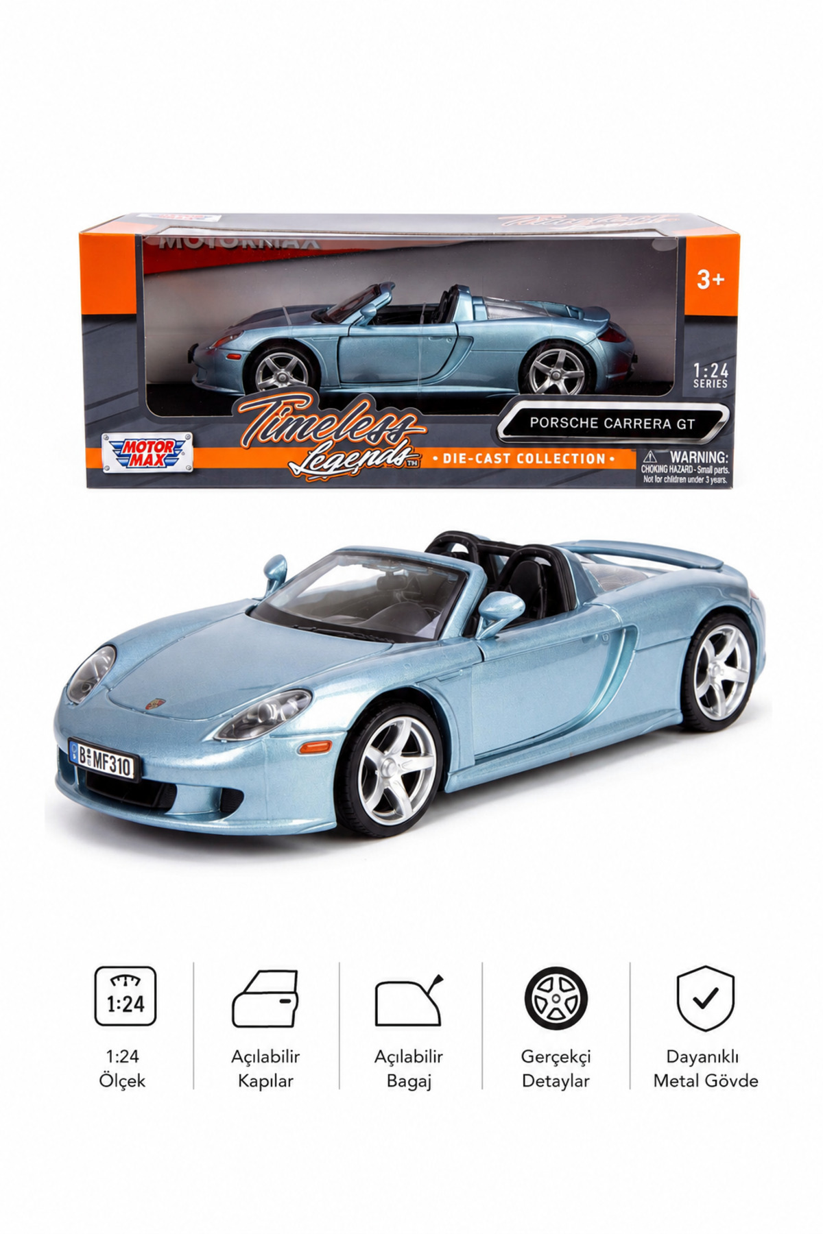 craftivio 1:24 Porsche Carrera Gt Metal Diecast Model Car with Openable Doors