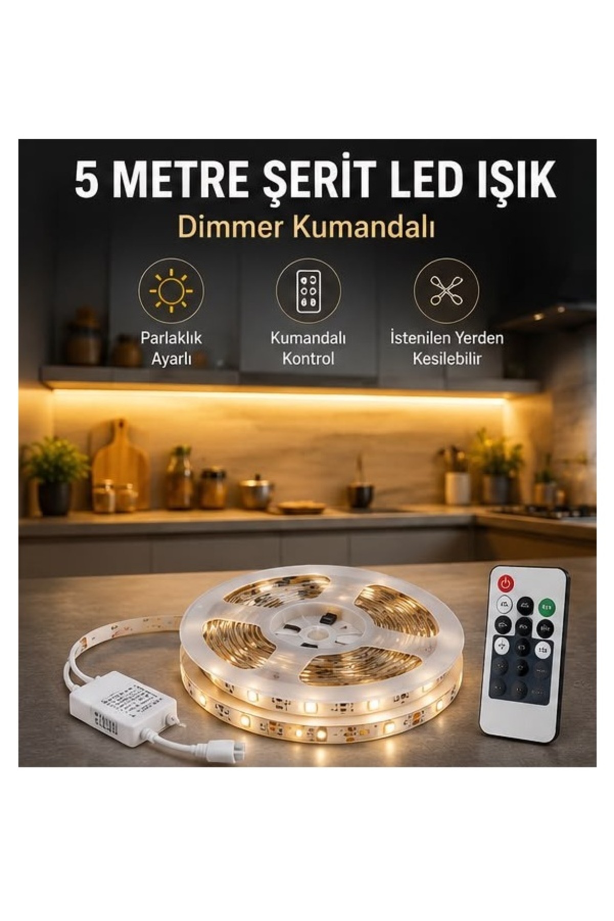 ÖZER LİGHT 5 metre Kumandalı Gün Işığı(3000k) Şerit led ışık seti