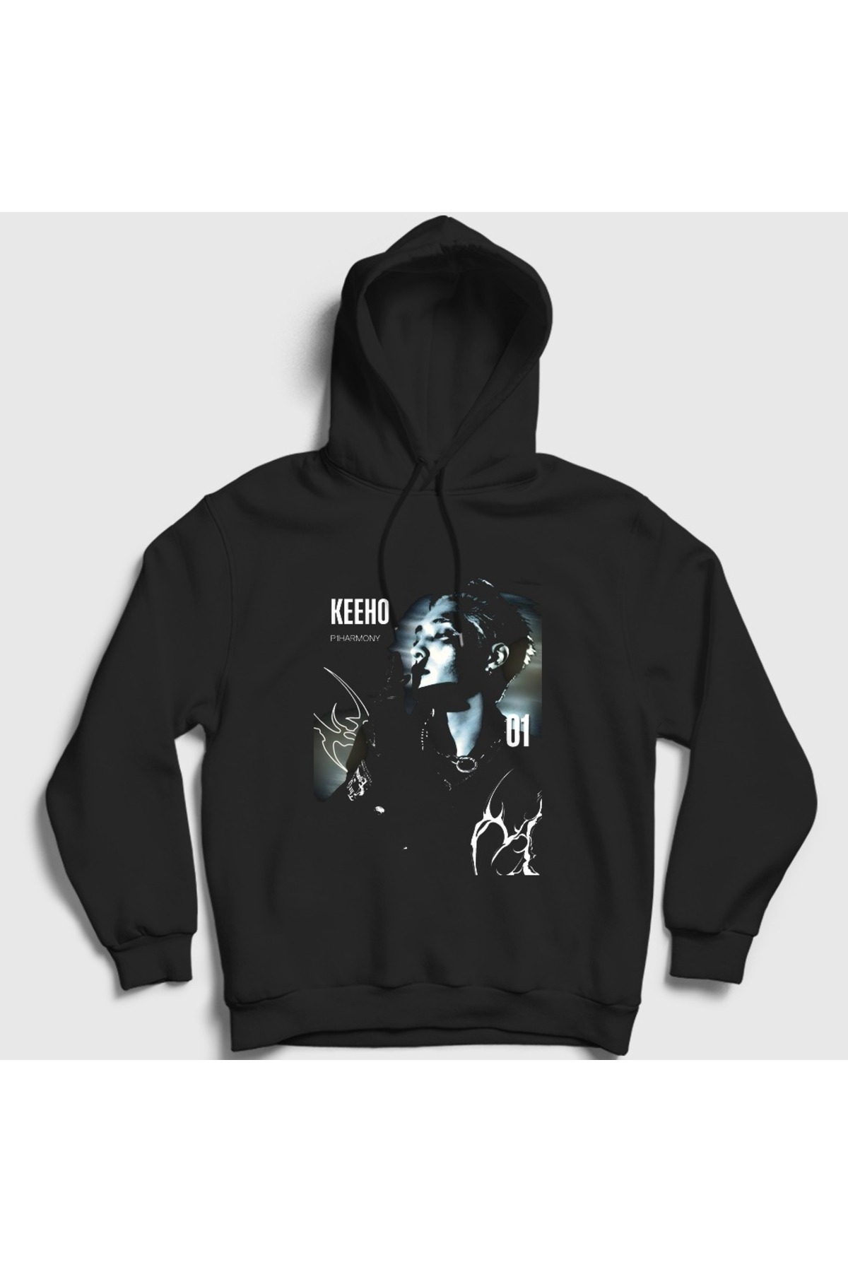 Presmono Unisex Black Keeho K-Pop P1Harmony Hooded Sweatshirt 620126Tt