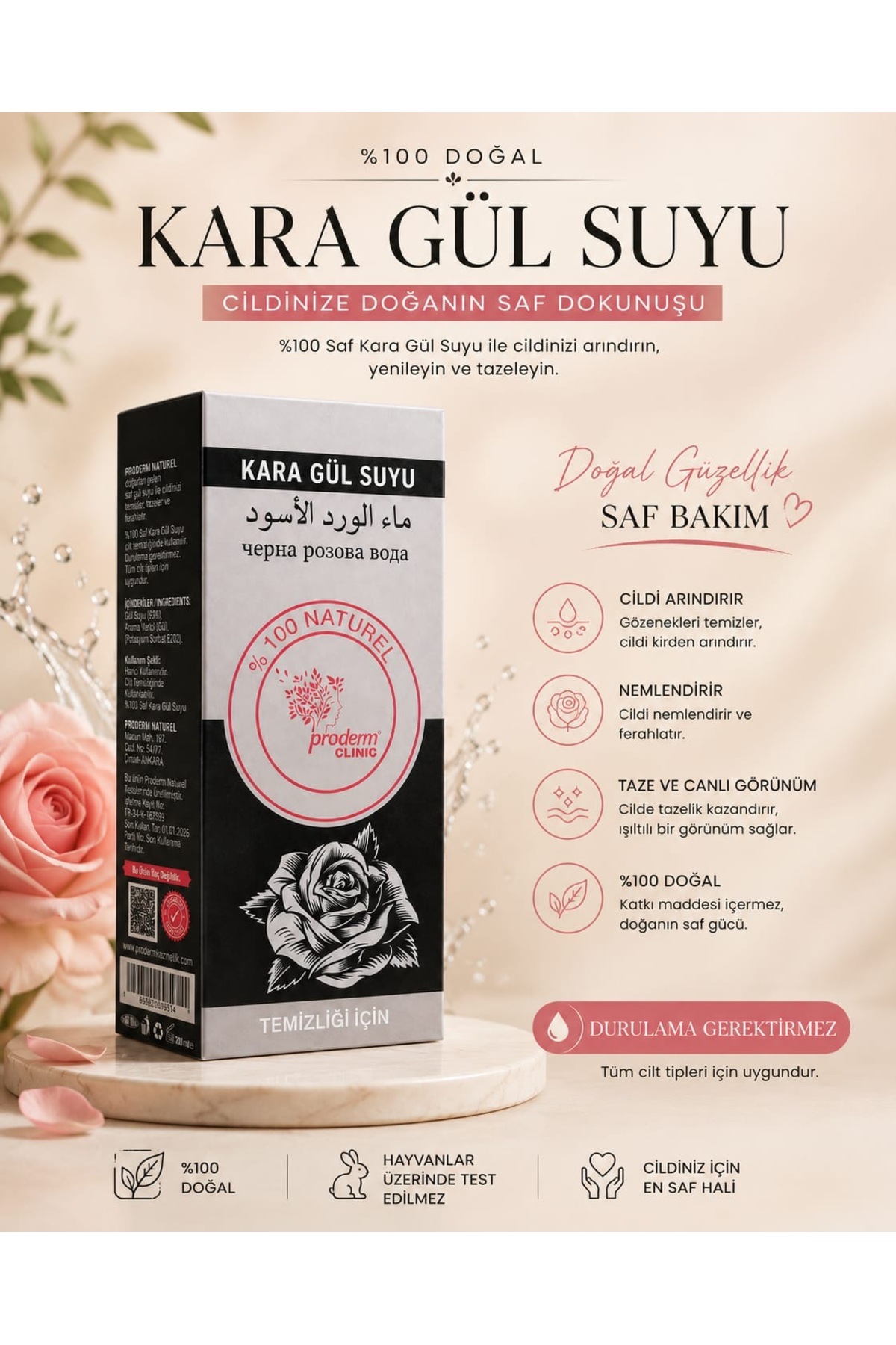 BAKIMSEPETİM Proderm Clinic %100 Doğal Kara Gül Suyu — سفید KGSSS002002002002 — تصویر 2 از 3