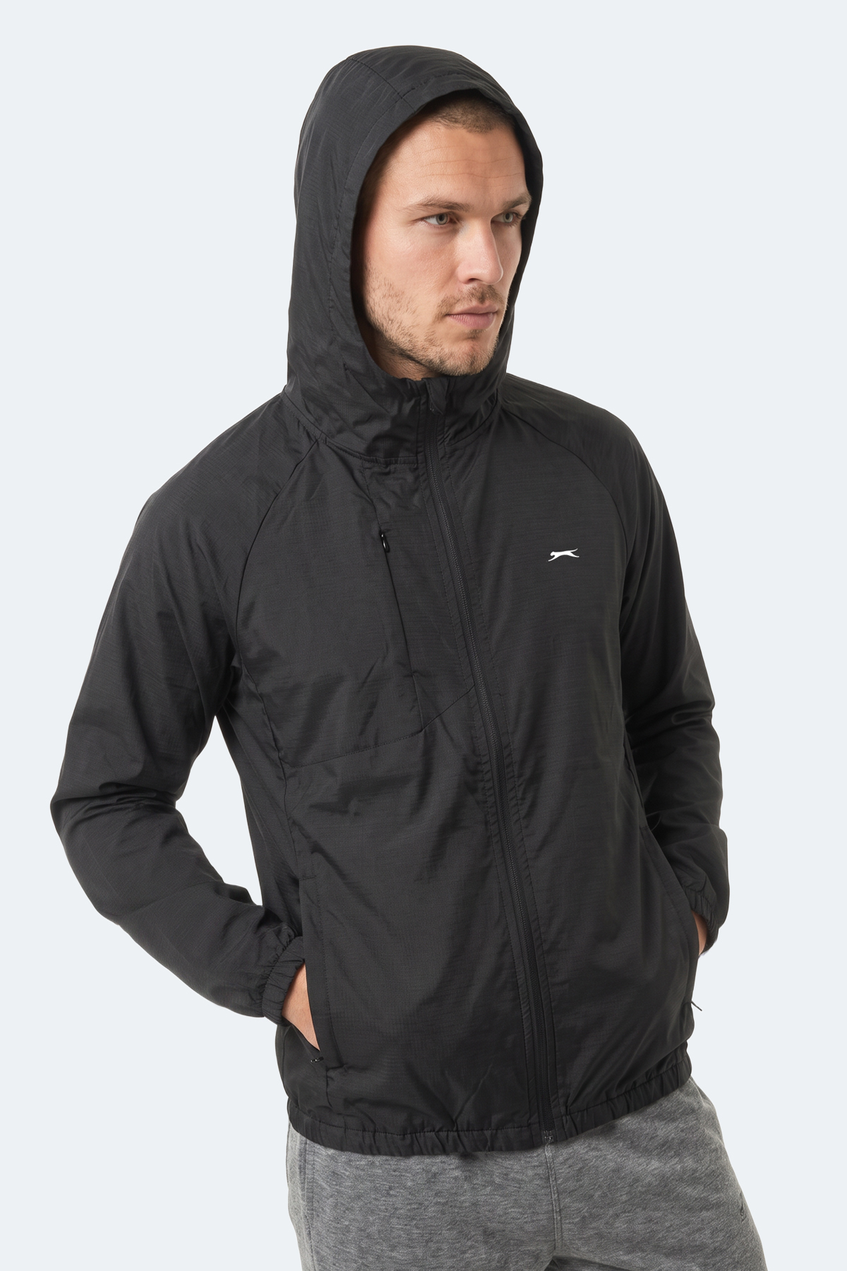 Slazenger REPHAR Erkek Kapüşonlu Fermuarlı Siyah Yağmurluk görsel 4