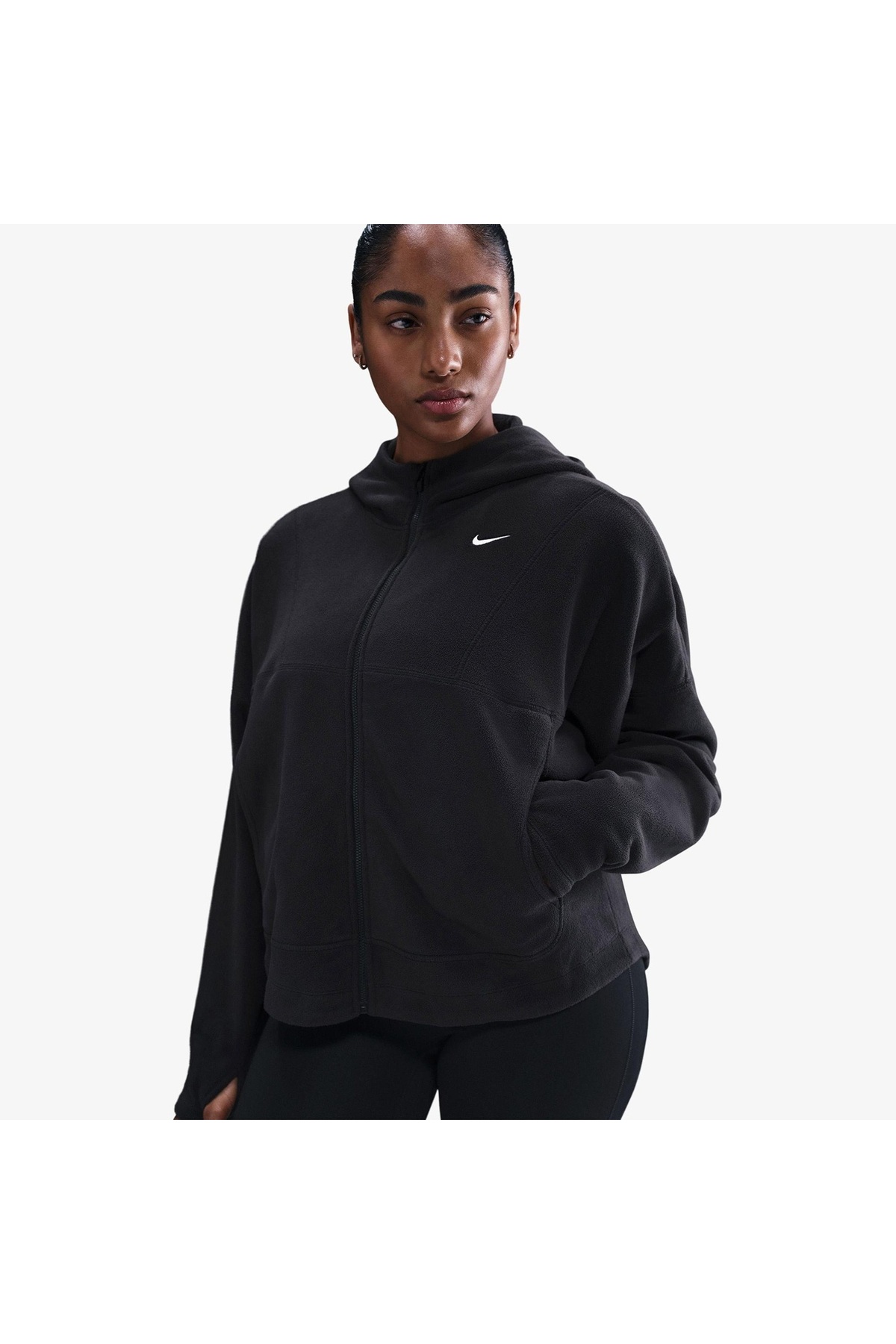 Nike One Therma-Fit Polar Kadın Siyah Kapüşonlu Hoodie görsel 3