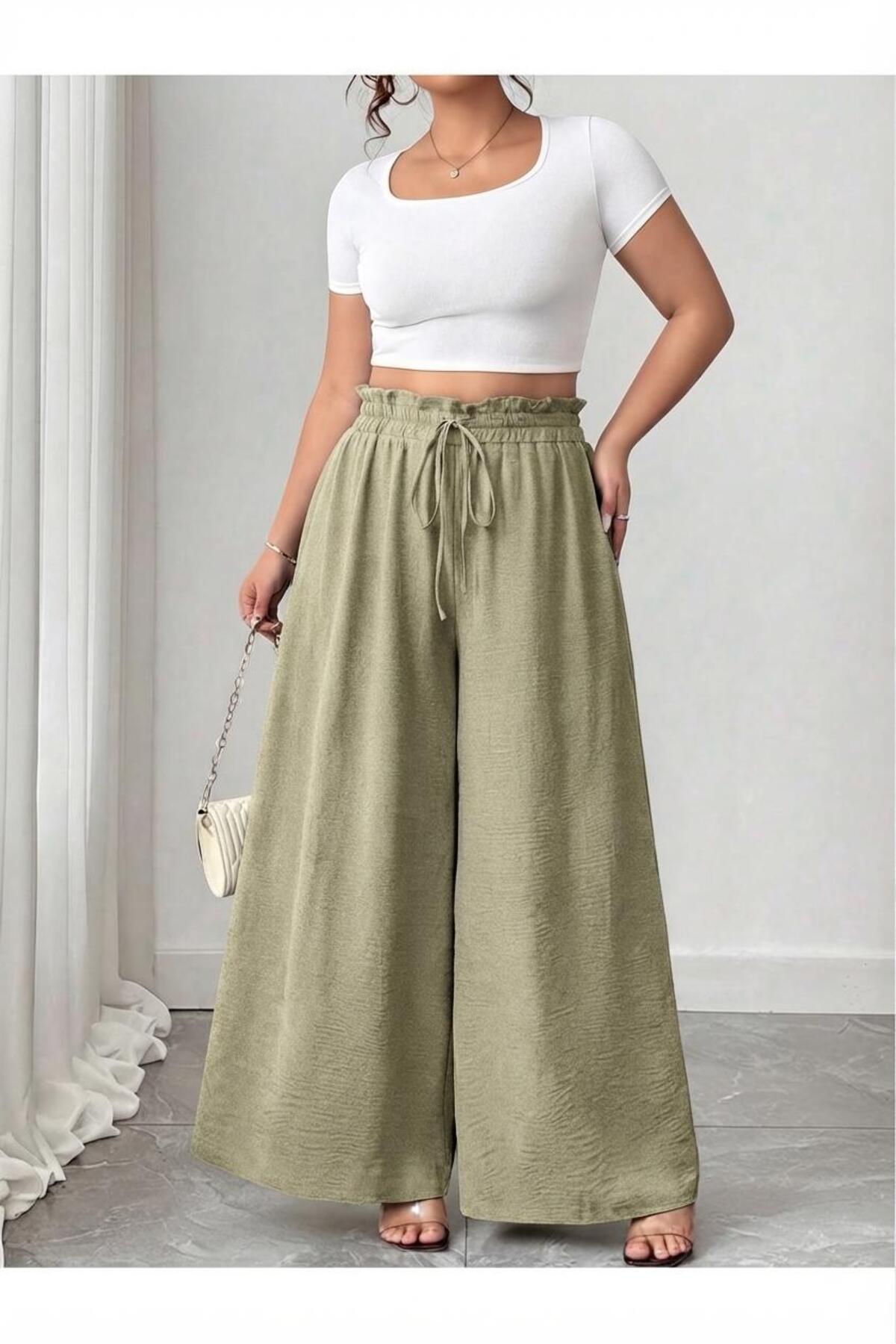 tuzu moda Büyük Beden Beli Lastikli Rahat Ayrobin Pantolon görsel 4
