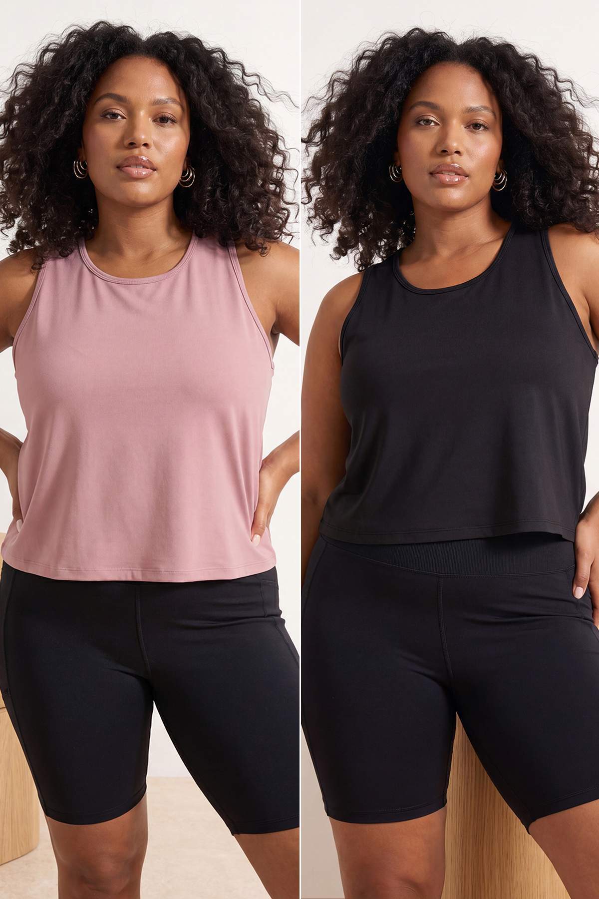 Trendyolmilla Curve Siyah-Gül Kurusu 2'li Micro Kumaş Örme Büyük Beden Spor T-Shirt TBBSS26BF00082
