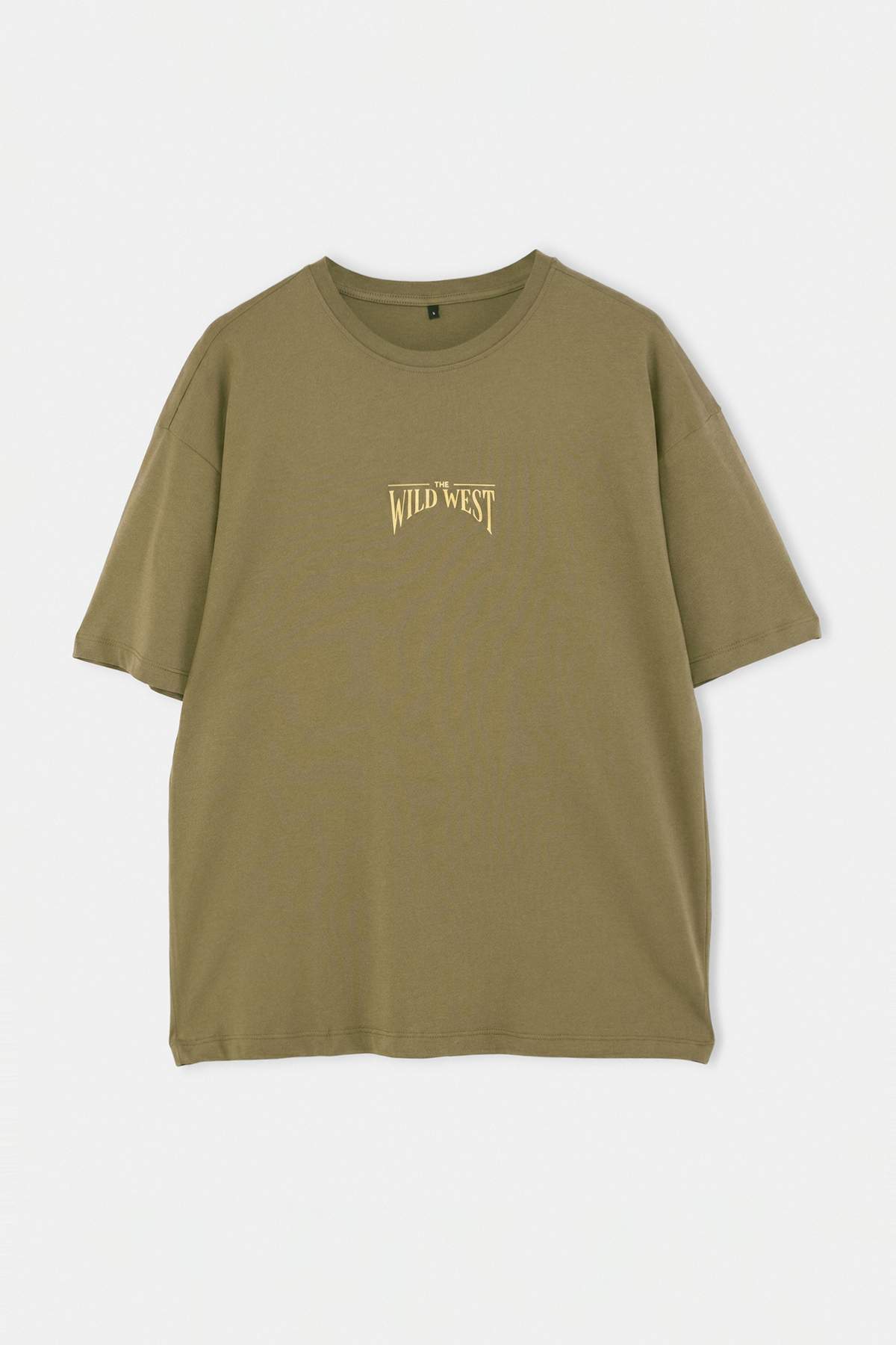 Trendyolmilla Man Haki Oversize/Geniş Kesim %100 Pamuklu Sırt Baskılı T-Shirt TMNSS24TS00003