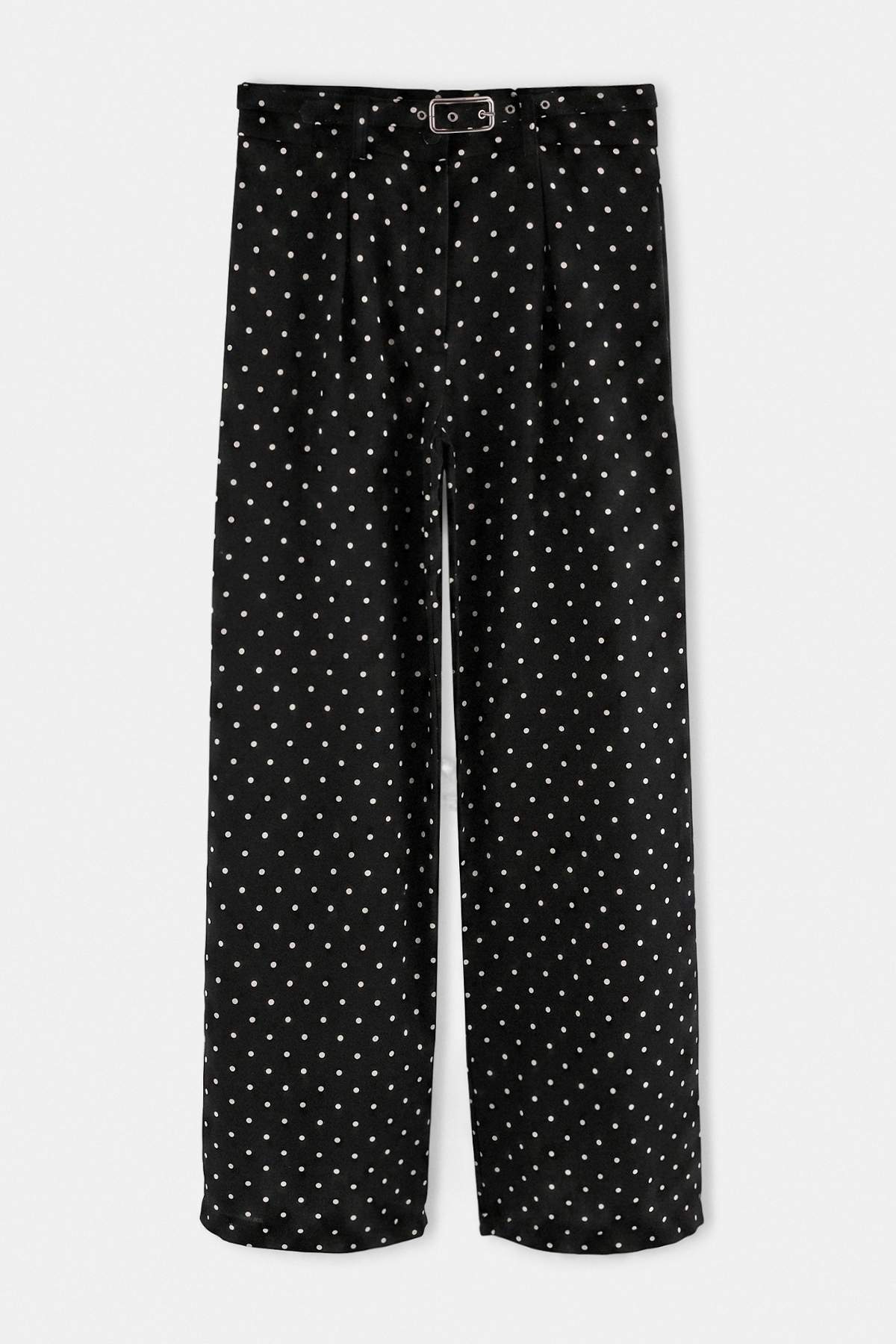 Trendyolmilla Siyah Kemerli Puantiyeli Astarlı Wide Leg Geniş Paça Pantolon TWOSS26PL00211