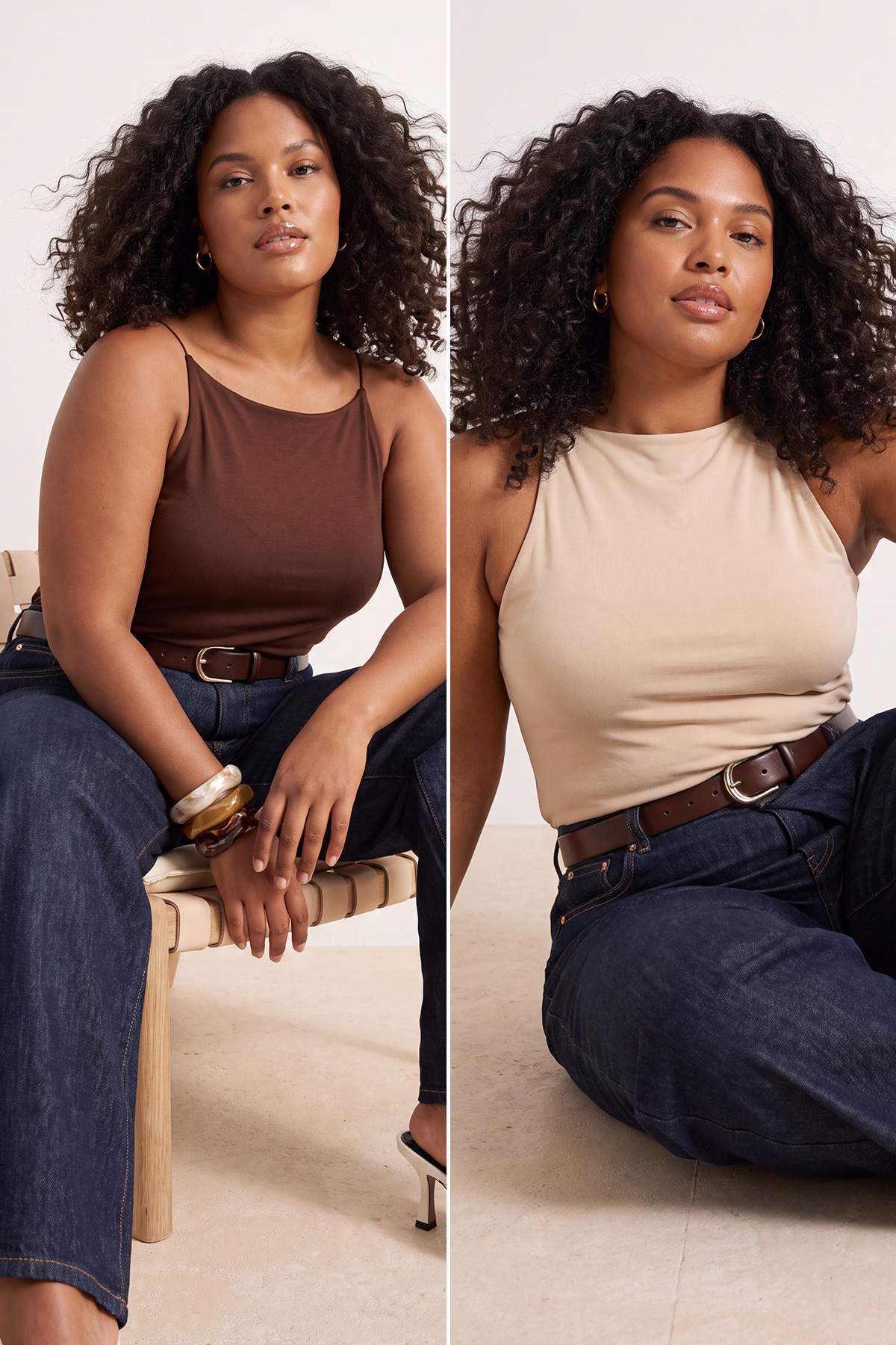 Trendyol Curve Braun-Beige 2er-Pack eng anliegende, dehnbare, gestrickte Spor...