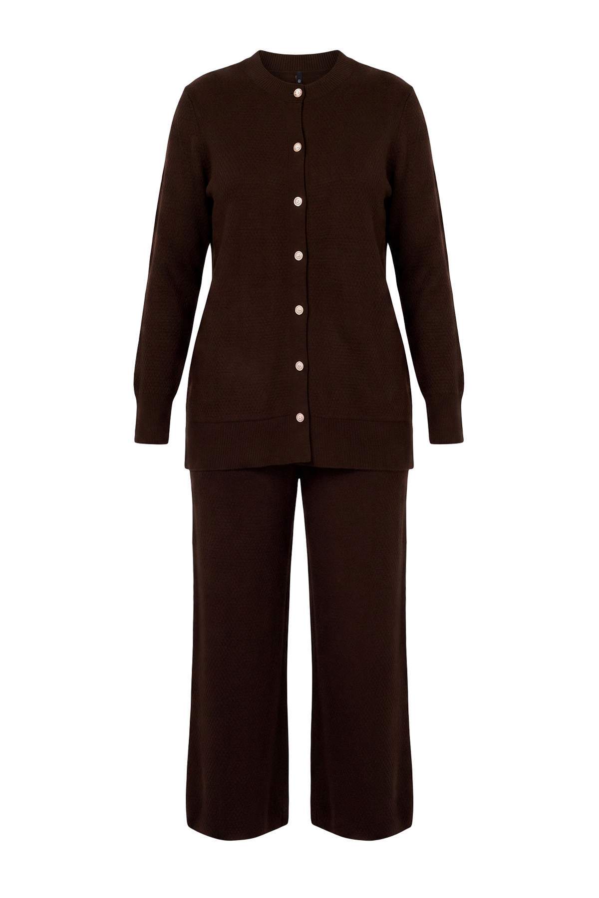 Trendyolmilla Modest Kahverengi Regular Tek Plaka Düz Triko Tesettür Alt - Üst Takım TCTAW25US00035