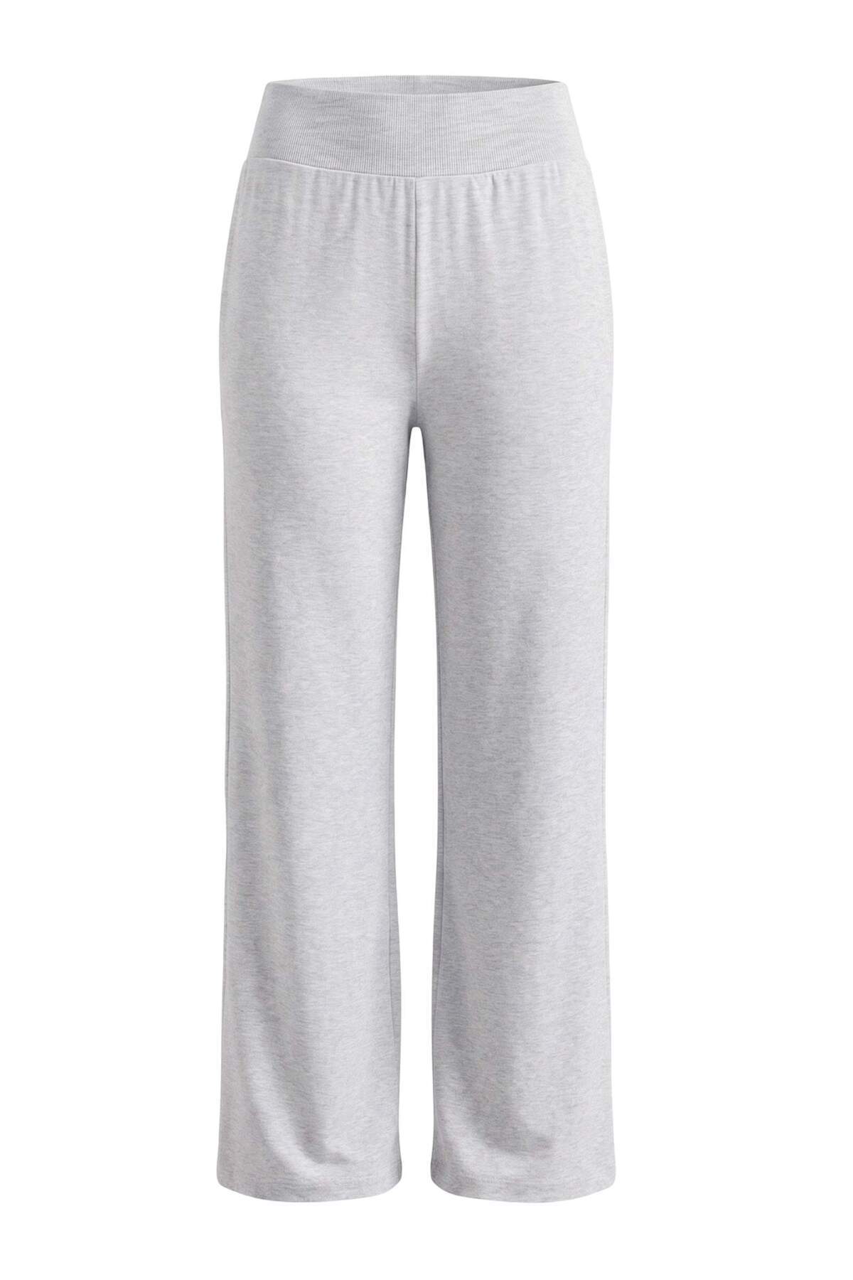 Trendyolmilla Curve Gri Wide Leg/İspanyol Paça Yüksek Bel İnterlok Esnek Örme Pantolon TBBAW27AR00015