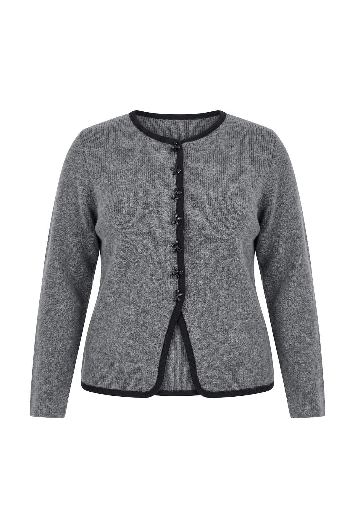 Trendyolmilla Curve Antrasit Fitted/Vücuda Oturan Kurdele Detaylı Triko Hırka TBBAW27AV00002