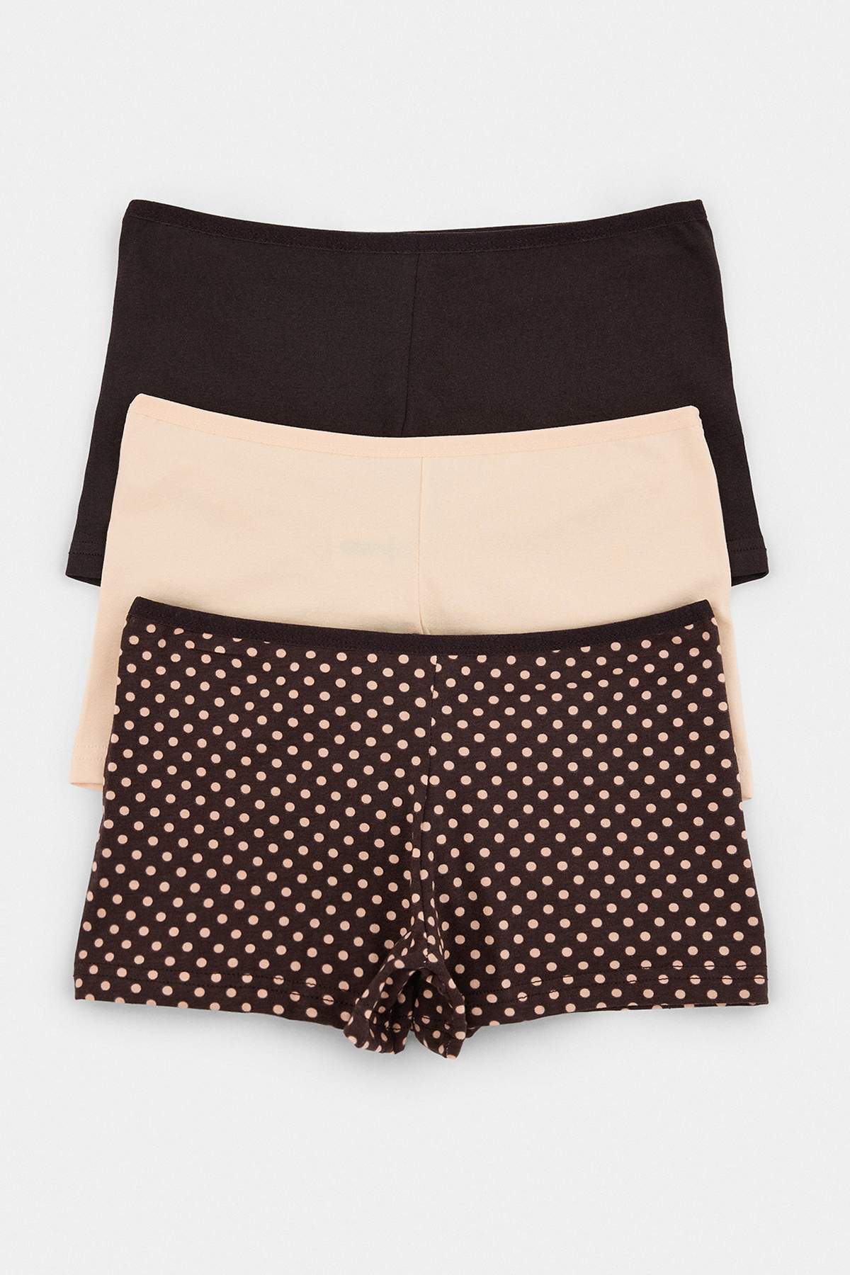 Trendyol Collection Brown-Multicolor 3-Piece Cotton Plain-Polka Dot Boxer Briefs Thmaw27Ku00022