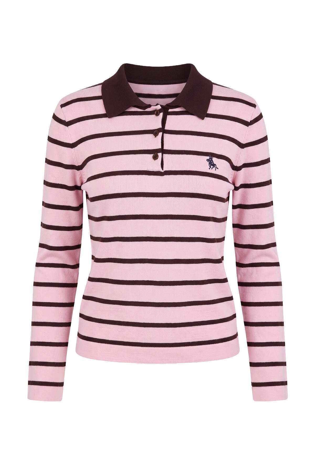 Trendyolmilla Pembe Çizgili At Nakışlı Triko Kazak TWOAW27KZ00206