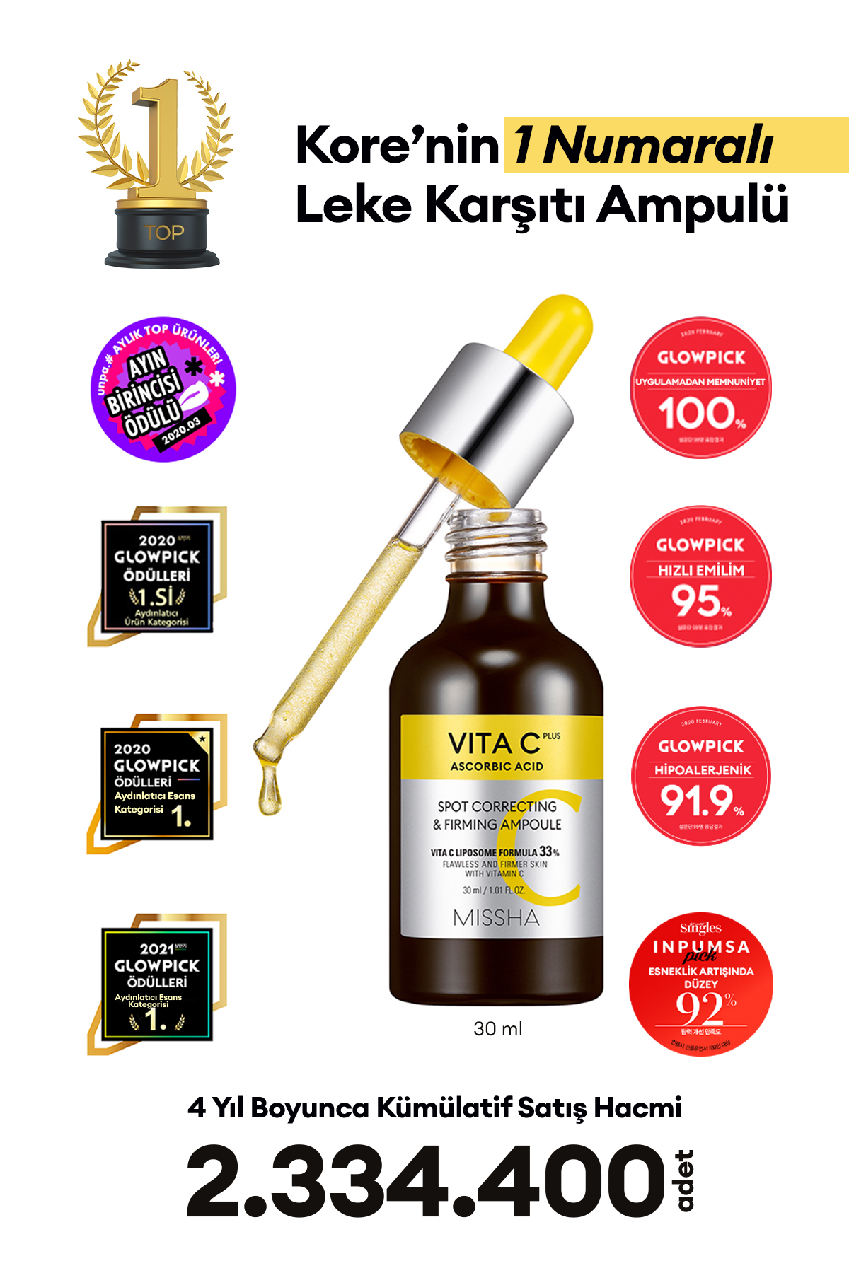 Missha Leke Karşıtı Sıkı Görünüm Sunan C Vitamini Ampulü 30ml Vita C Plus Spot Correcting & Firming Ampoule — 111227