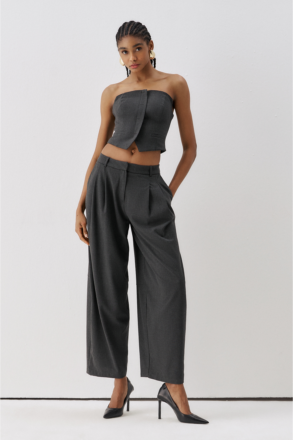 SS6168 Pleated Wide Pants with Pocket Detail