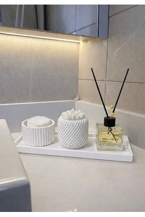 YASMELLA HOME Minimal Beyaz Banyo Seti + Pamukluk + Kulak Çubuğu Kabı + Soft ...