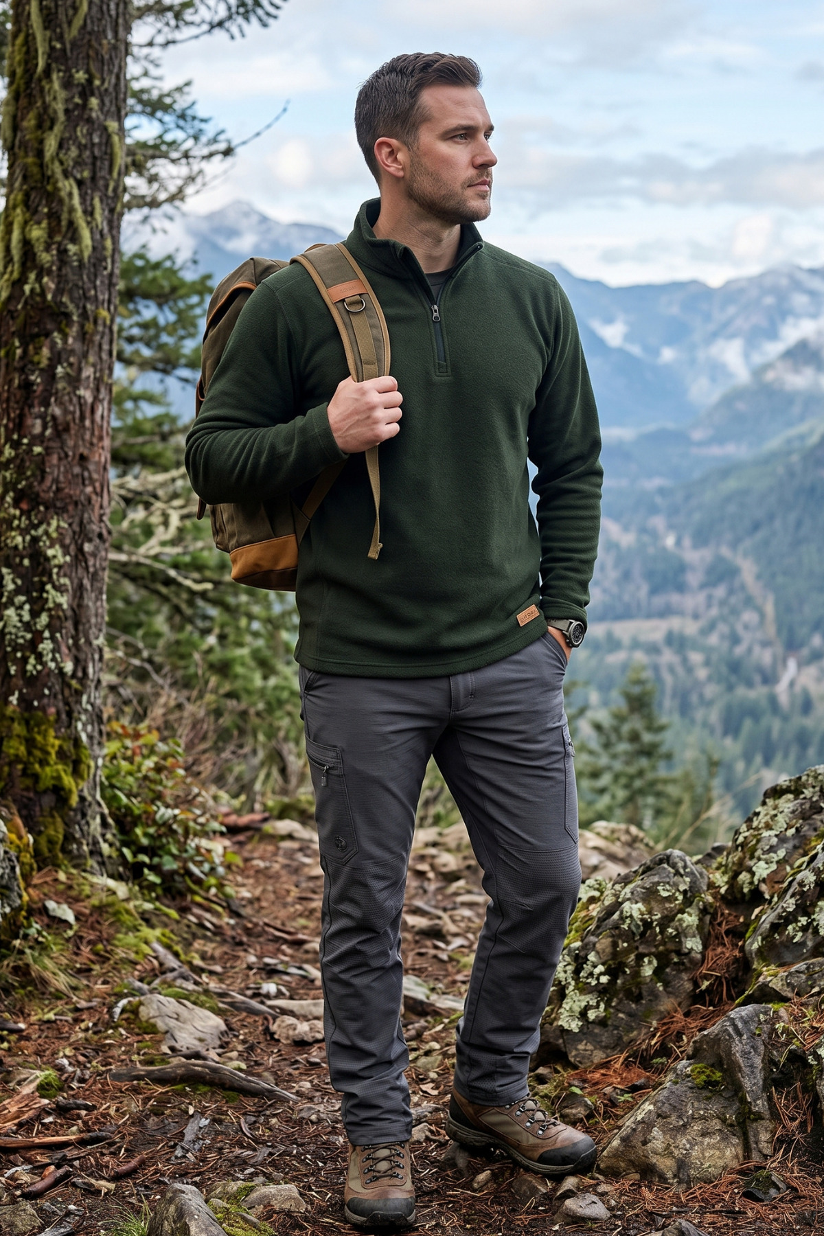 TABAN Yarım Fermuarlı Polar Sweatshırt — خاکی DNS — تصویر 3 از 8