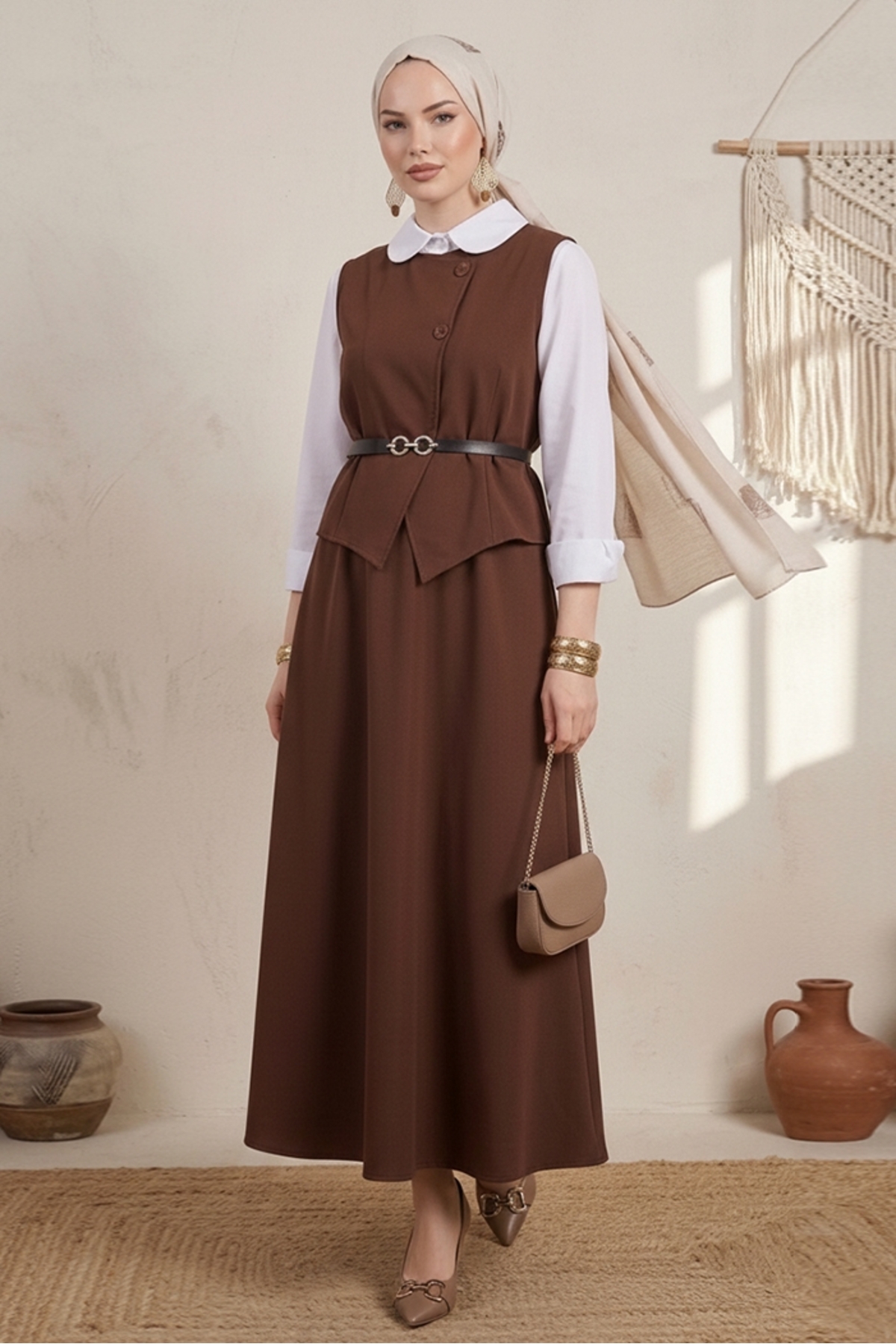 Bestenur Asile Vest Skirt Double Set 1341 - Bitter Brown