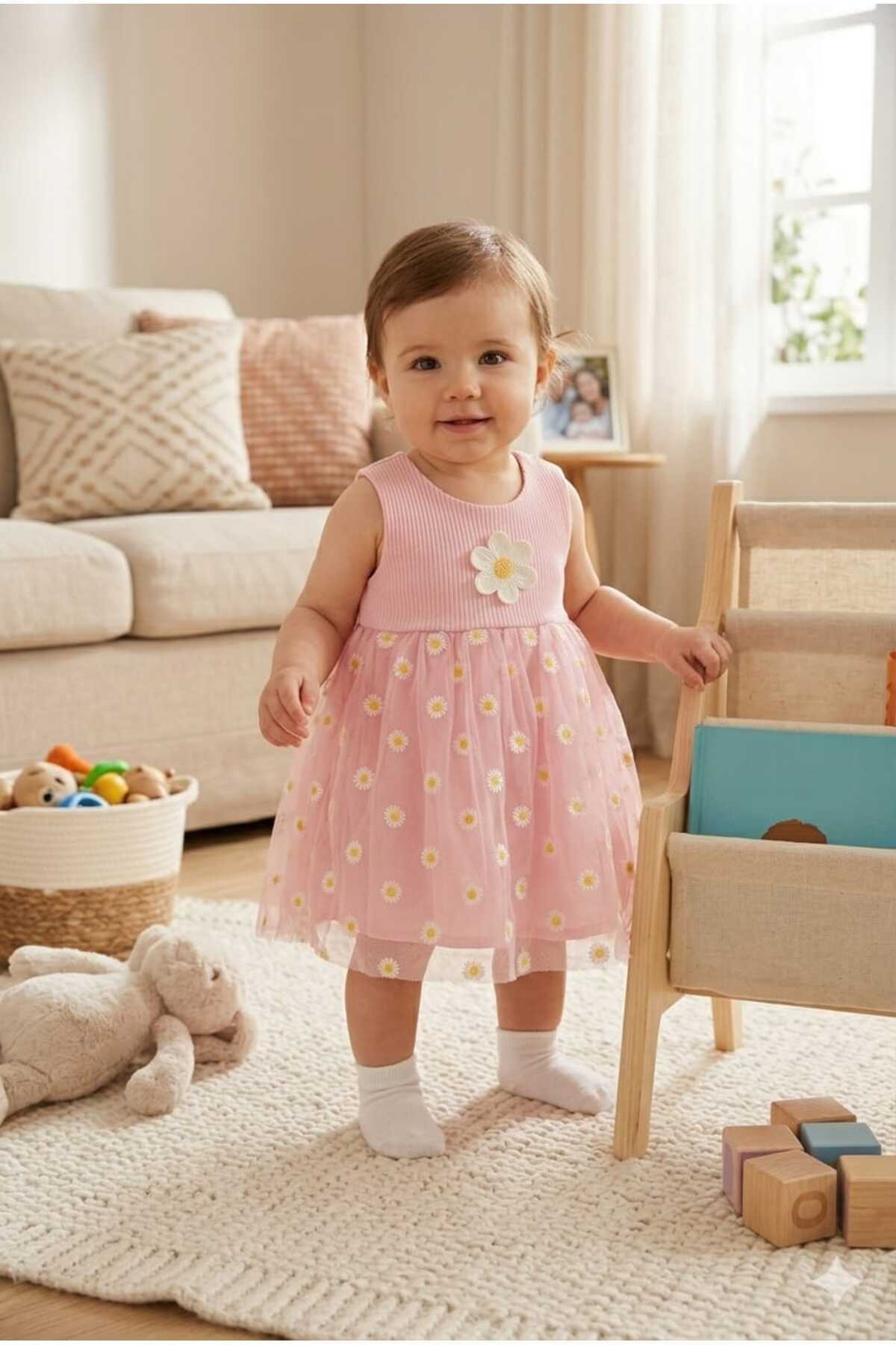 Daisy Embroidered Tulle Snapsuit Dress (100% Cotton)