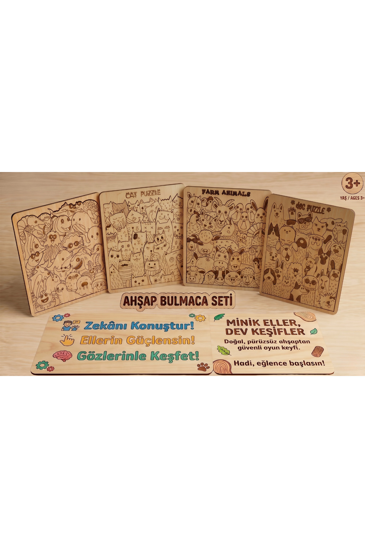 BTNES Doğal Ahşap Eğitici Bulmaca Seti Ahşap Hayvan Figürlü Puzzle ...