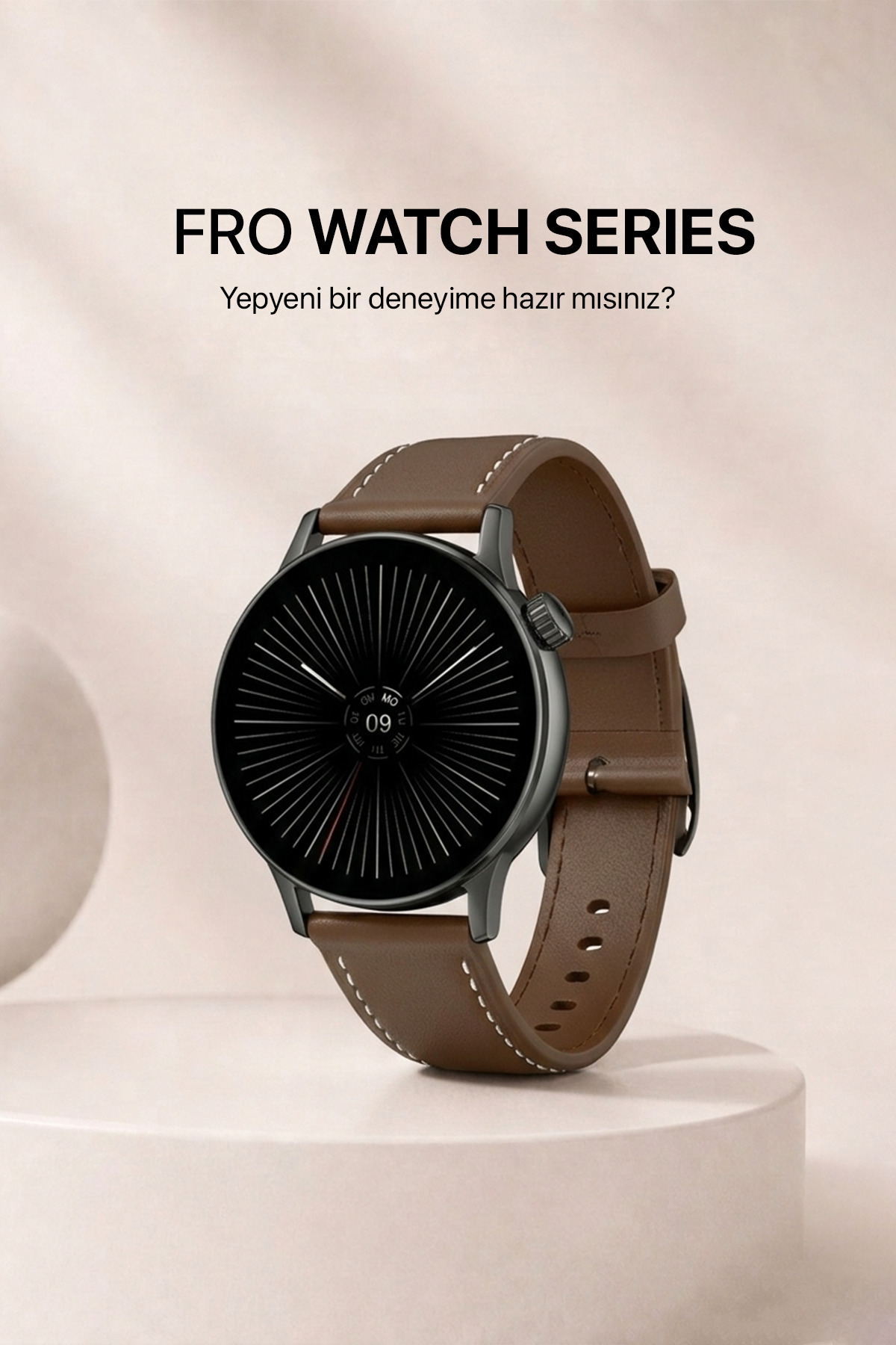 Lw-38vCompact Stylish Smart Watch Black Case Brown Cord with Voice Calling