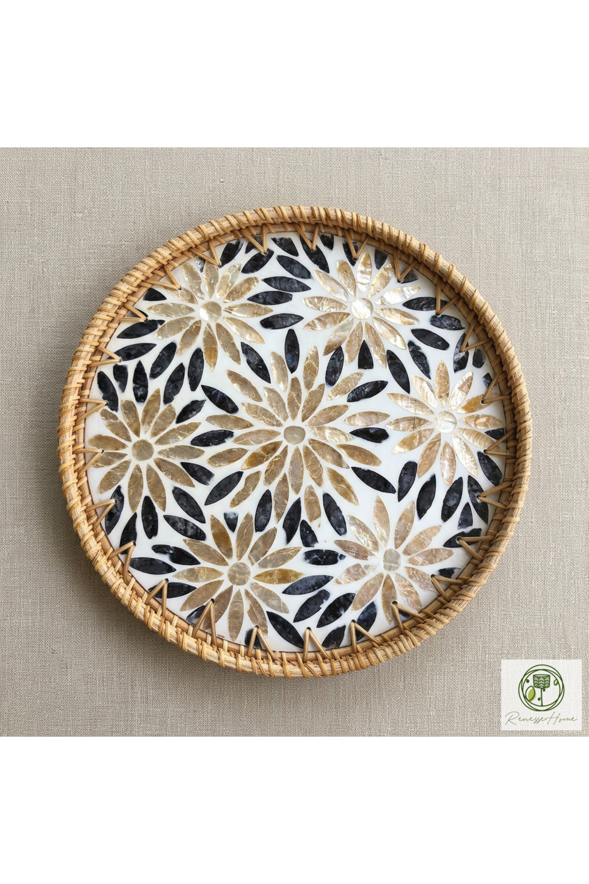 Adre Handmade Rattan Tray 30 cm – Natural Wicker Serving Tray, Bohemian Decorative Serving Tray