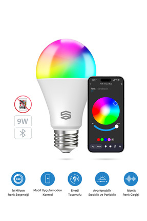 Şımart Teknoloji Akıllı Rgb Led Ampul Bluetooth 16m Renk, Ayarlanabilir Parla...