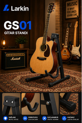 Larkin GS01 Üst Kalite Akustik Klasik Elektro Gitar Saz Ukulele Standı Ayaklı...