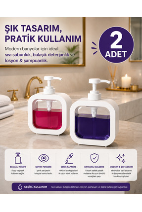 MİMOZA PARK 2 Adet Tezgah Üstü 400 ml Banyo Mutfak Sıvı Sabunluk | Banyo Mutf...