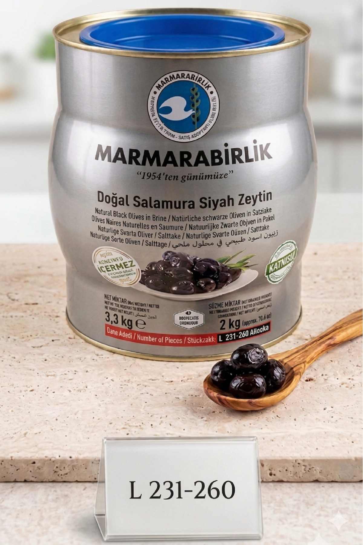 Marmarabirlik L Hiper Sulu Salamura Siyah Zeytin 231-260 2 Kg