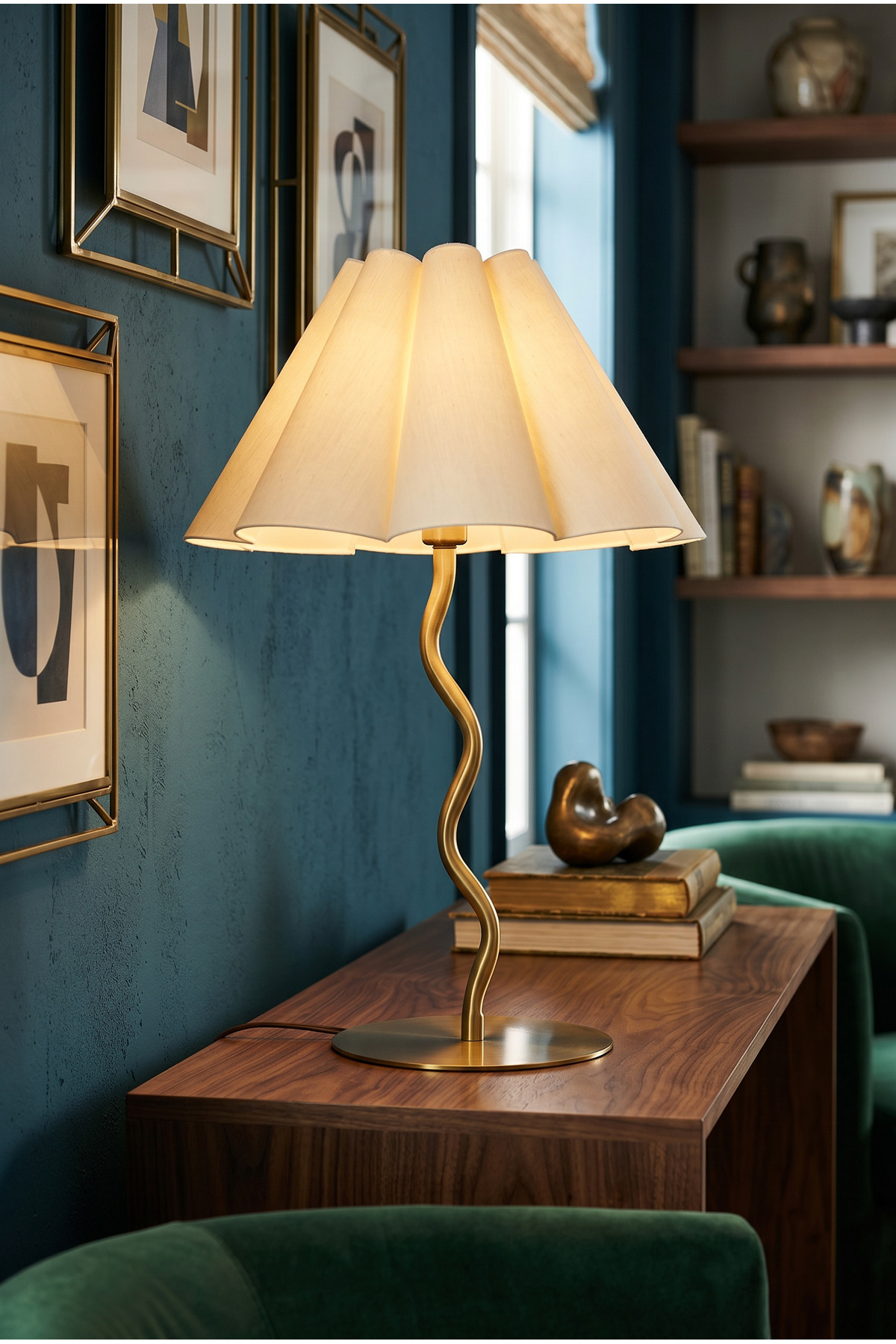 Madona Modern Gold Decorative Lampshade Premium Table Lamp with Wavy Hat