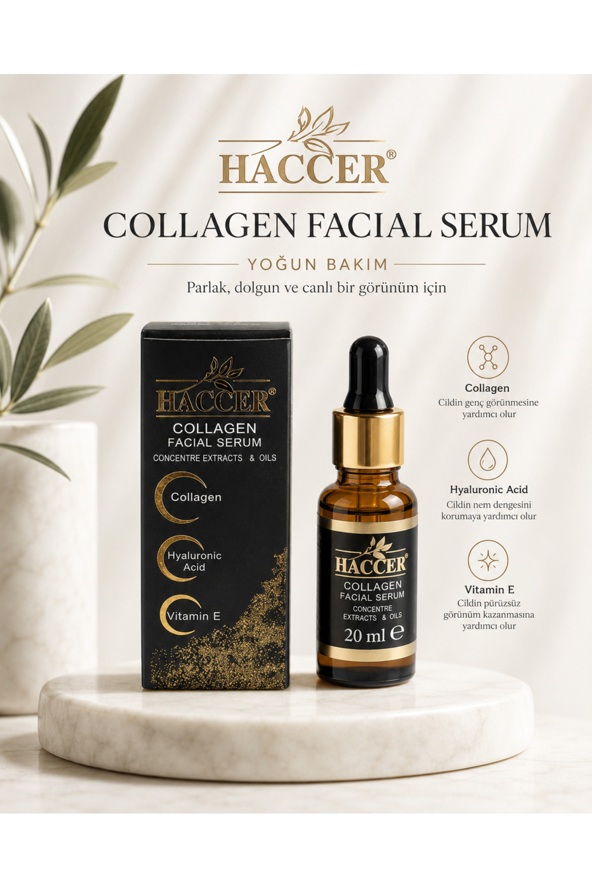 Haccer Hyaluronik Asitli, Doğal Kolajen Serum 30 ml Yüz Serumu — HCCR-SR1