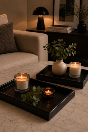LEYA HOME 2'Li Set Siyah Görünümlü Ahşap Dekoratif ve Sunum Tepsisi (35x25 cm...