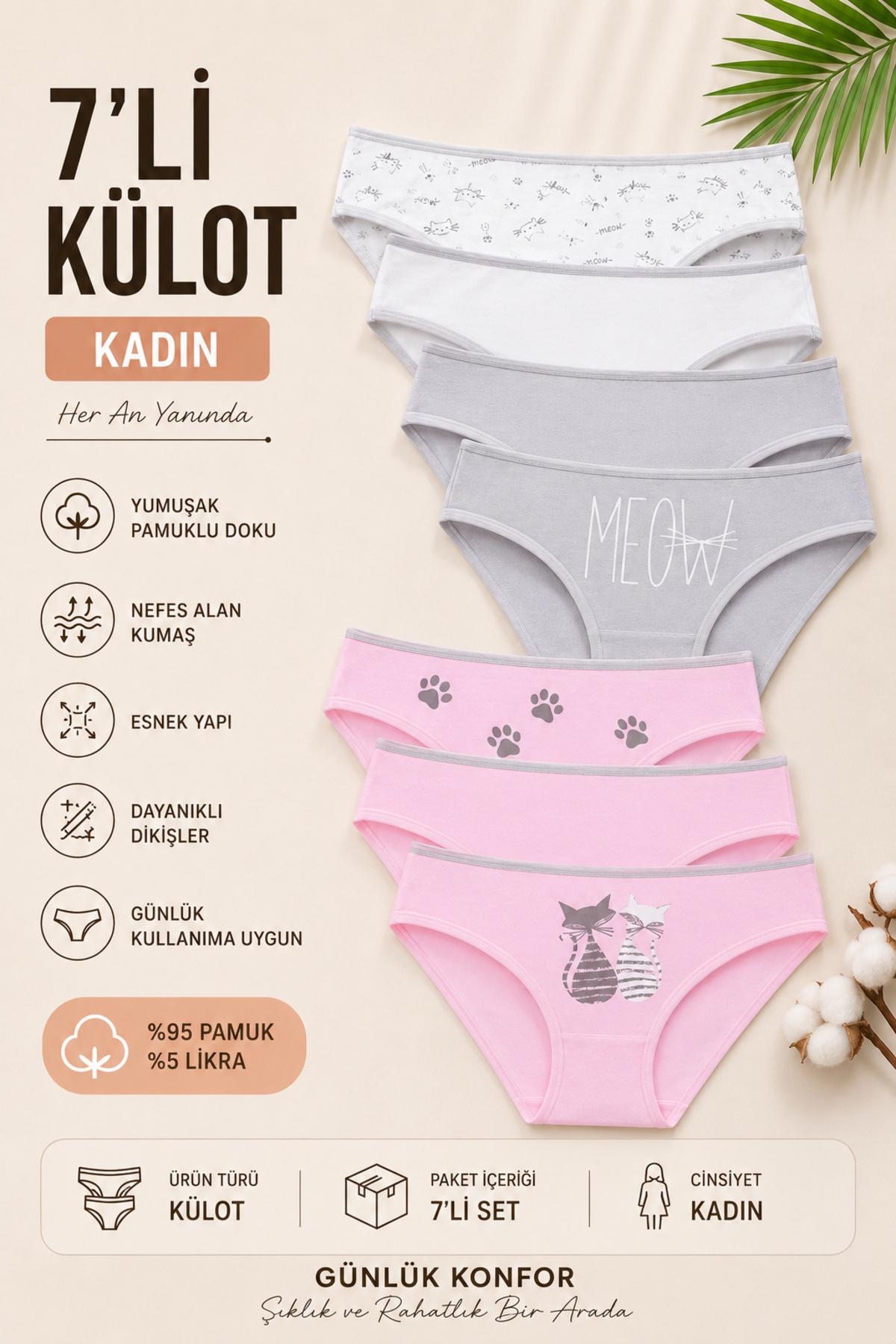 Nicoletta Kadın Külot 7 Li Paket Mıxcolor