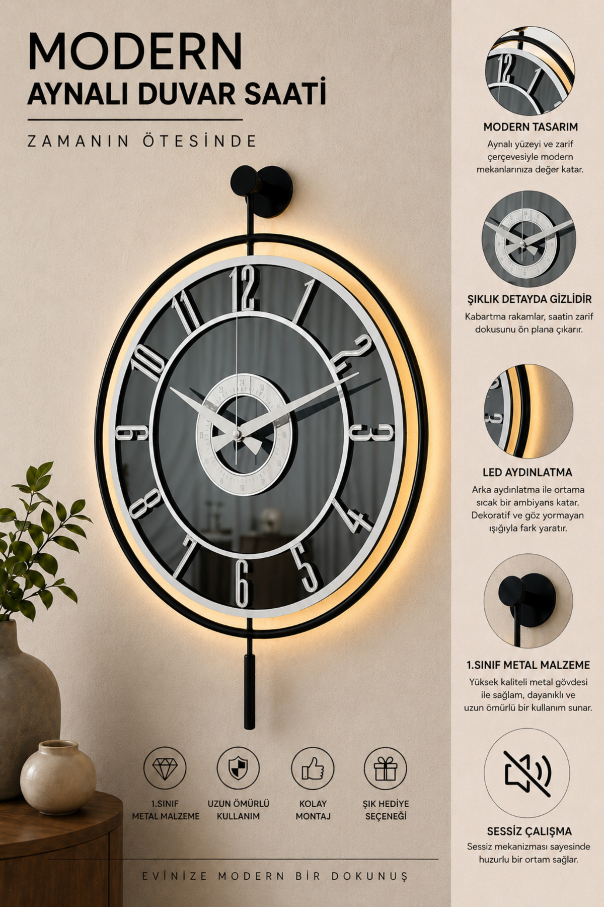 Metal Glass Wall Clock 40x60cm Illuminated Real Glass Wall Clock Modern Design