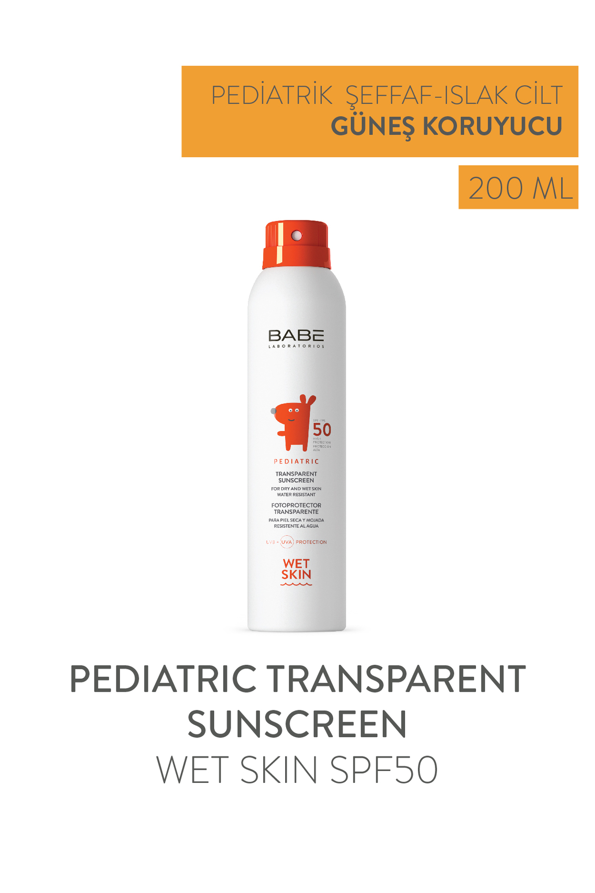 Babe Laboratorios Pediatric Transparent Sunscreen Wet Skin SPF50 Bebek Ve Çocuk için Güneş Spreyi 200 ml — 31084