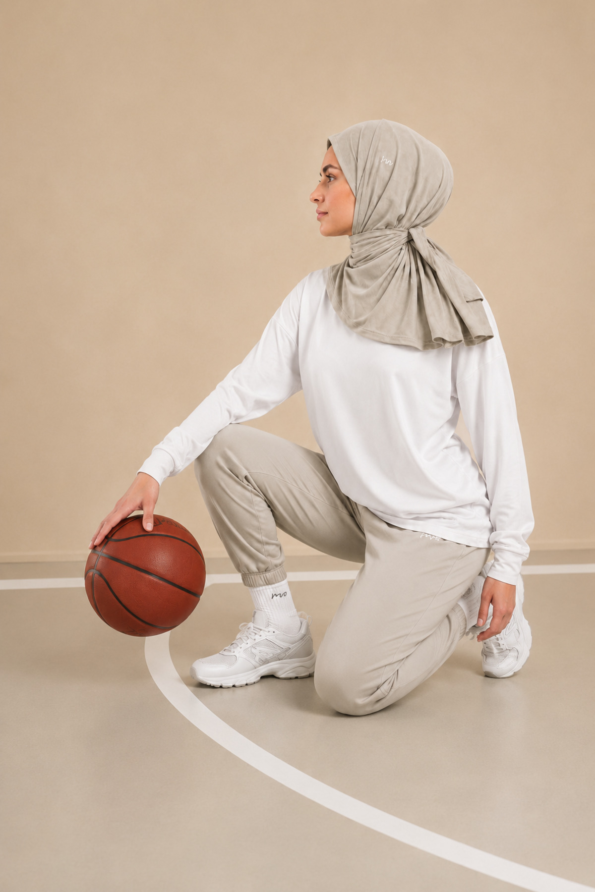 Merve Nayir Bej Athletic Hijab Spor Tesettür Bone - Günlük ve Antrenman Kullanımına Uygun görsel 6