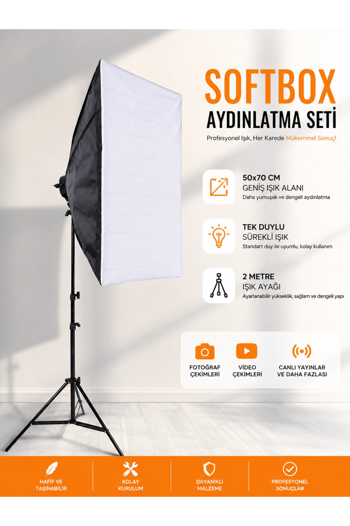 Softbox Lighting Set 50x70 cm 2 Meters Light Feet Photo Video YouTube Live Streaming