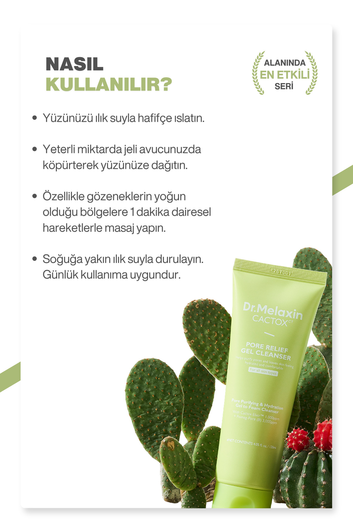 Cactox Gözenek Arındırıcı | Sıkılaştırıcı | Ferahlatıcı | Yüz Temizleme Jeli 120ml — 8809886483288 — تصویر 7 از 7