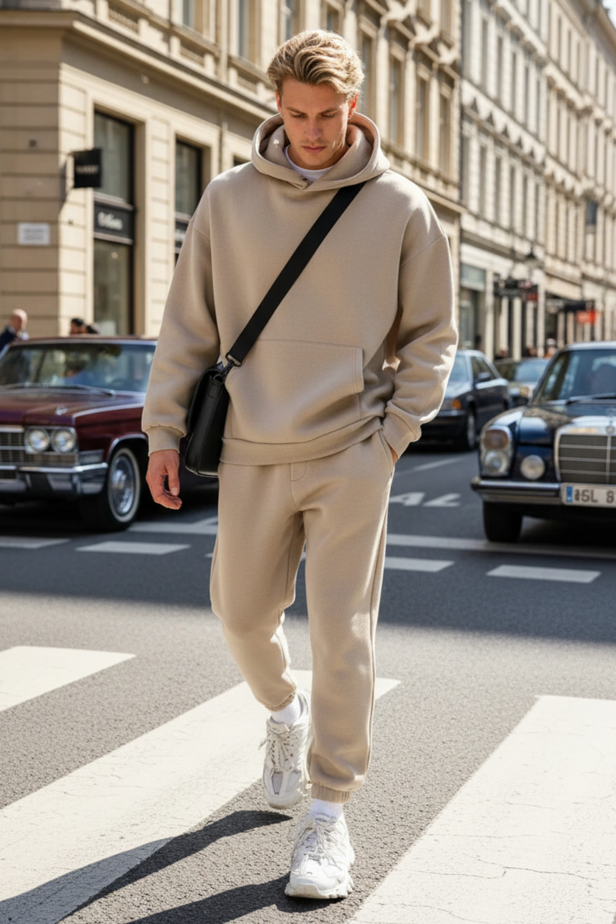 Men's Fleece Relaxed Fit Hooded Kangaroo Pocket Tracksuit - Casual