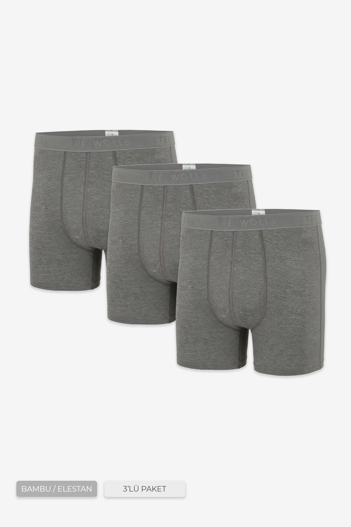 Steve Wolls Erkek Gri 3’Lü Uzun Paça Bambu Boxer - 25201