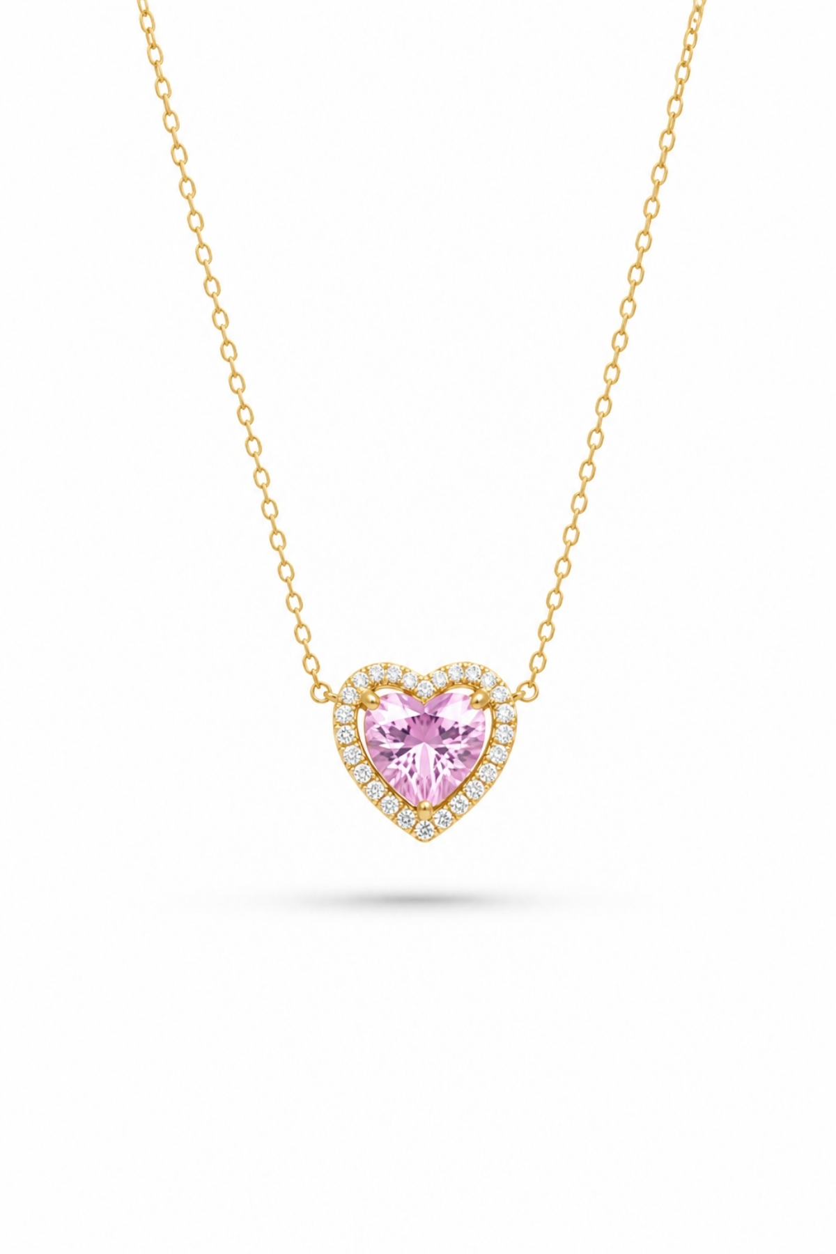 Women's Necklace with Custom Box - Heart Lovely Diamond Heart Women Necklace with Pink Gemstone