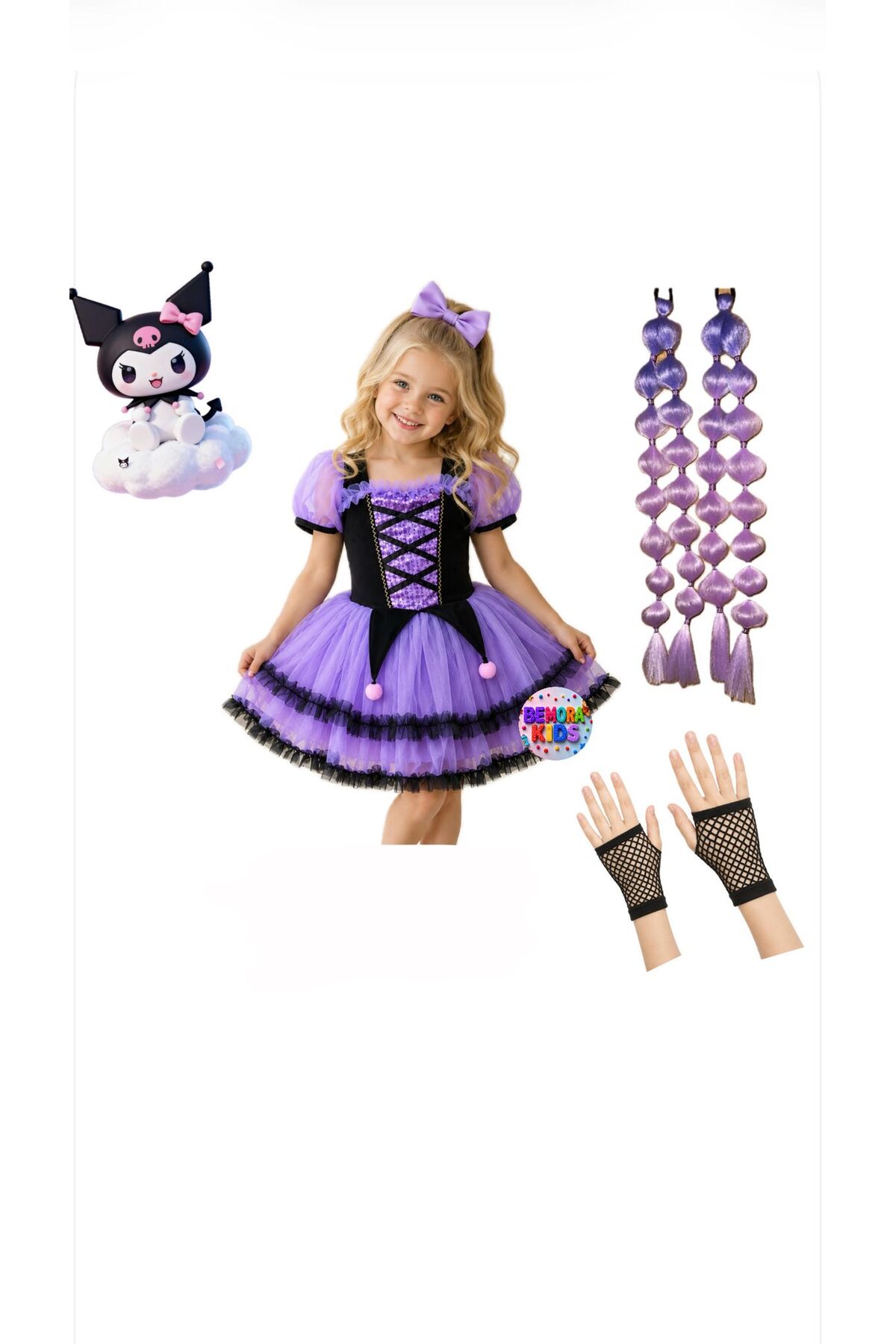 3b kids kuromi elbise kuromi saçlı kostüm çocuk balo mezuniyet