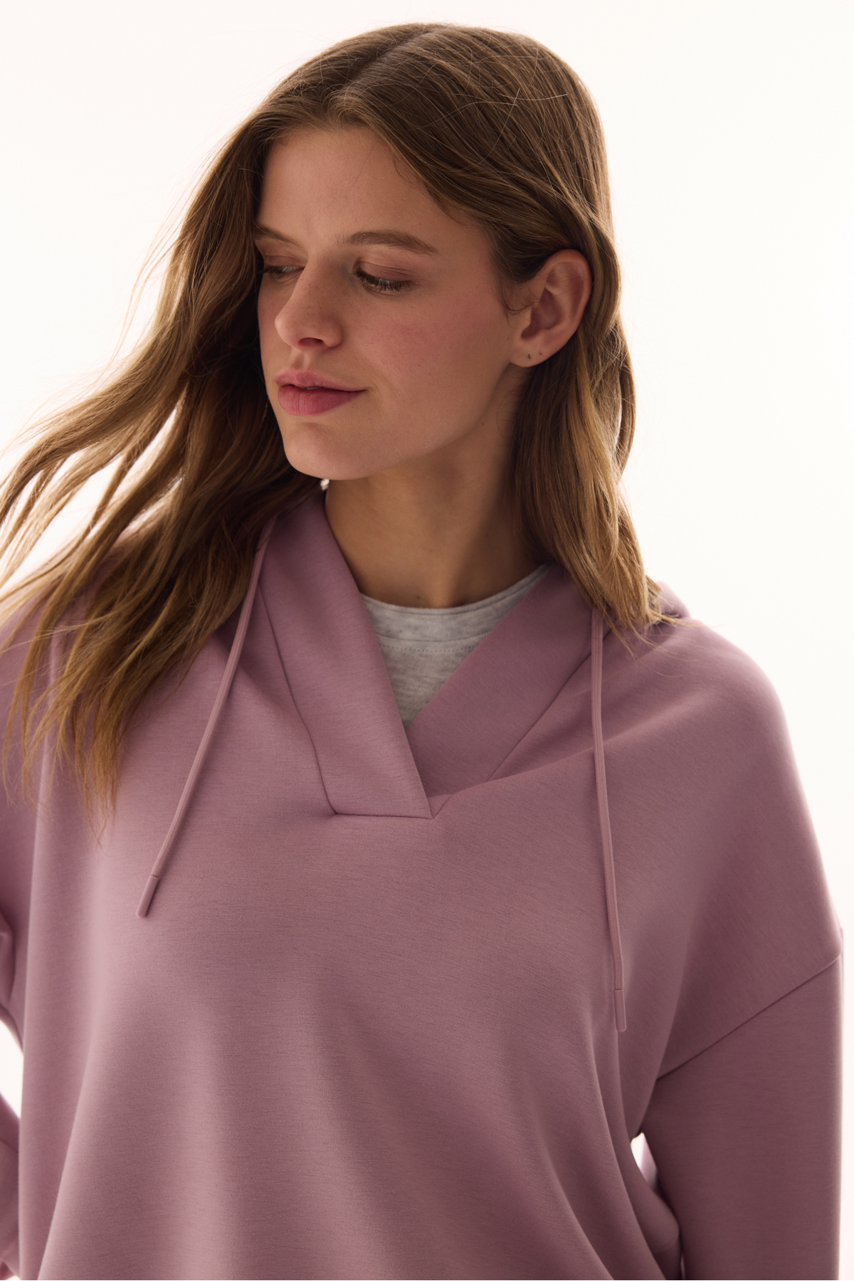 Penti  Lila V Yaka Oversize Kapüşonlu Sweatshirt - Görsel 4