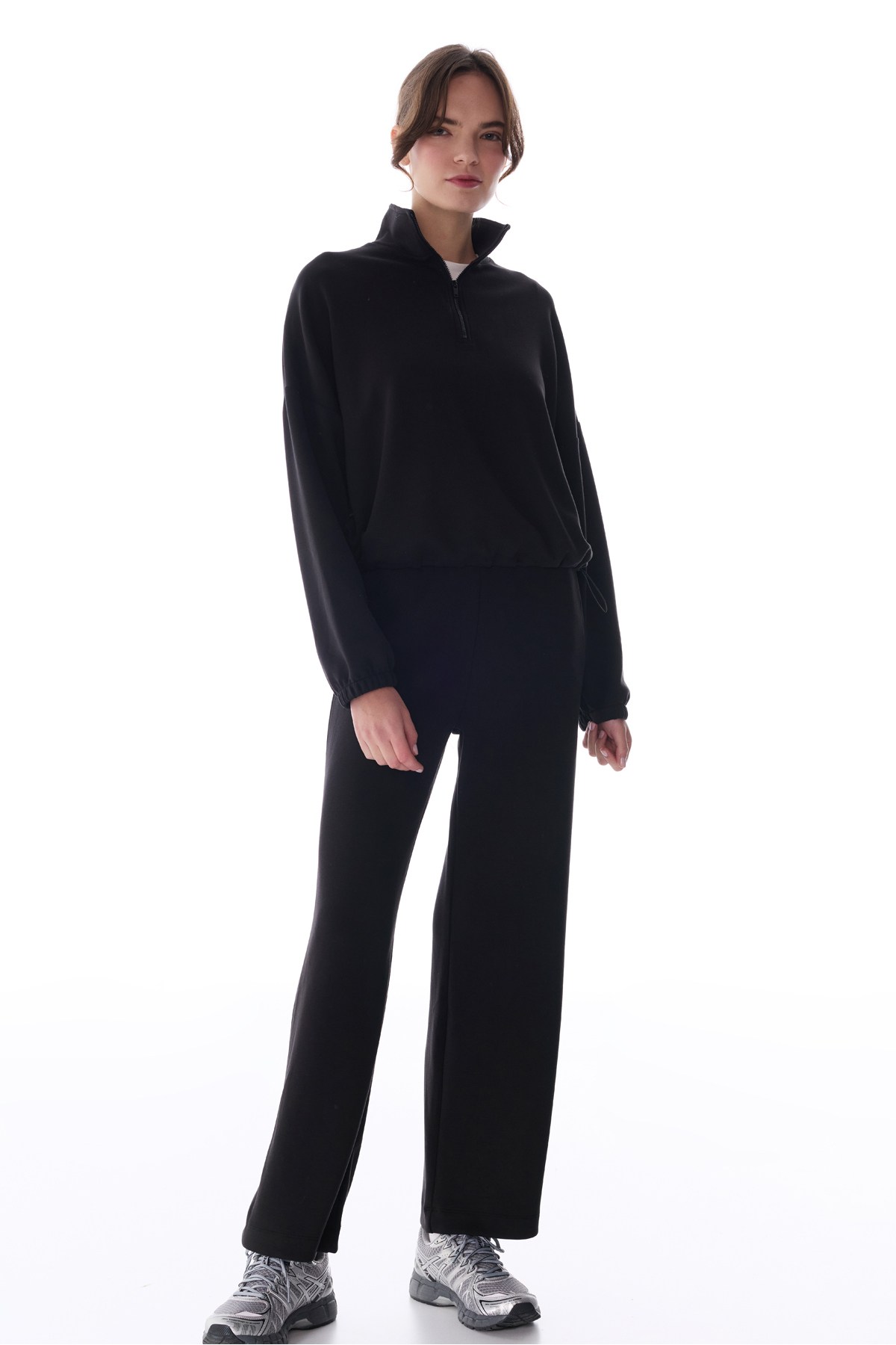 Penti  Siyah Silky Touch Dik Yaka Fermuarlı Crop Sweatshirt - Görsel 5