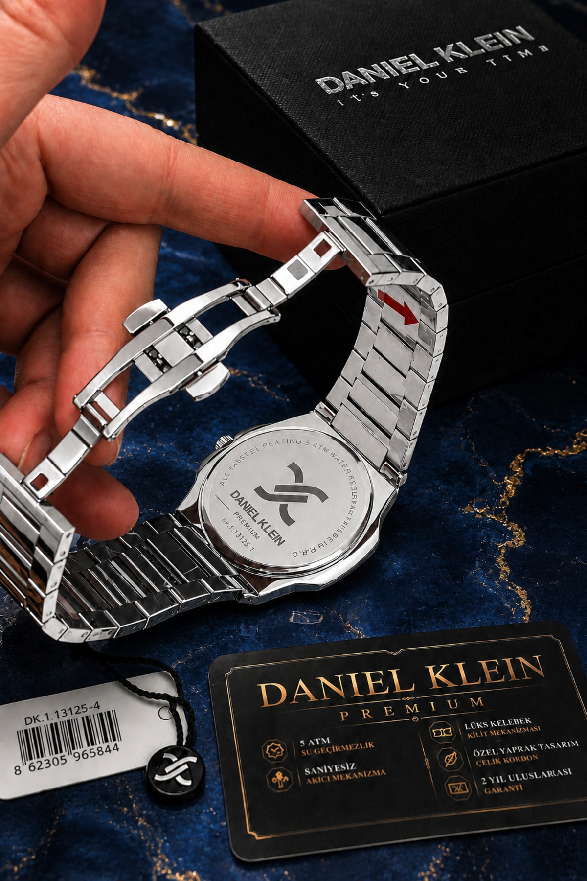 Daniel Klein Marka ince yaprak kasa Orijinal Yeni Sezon Erkek Çelik Saat Safir çizilmez cam görsel 7